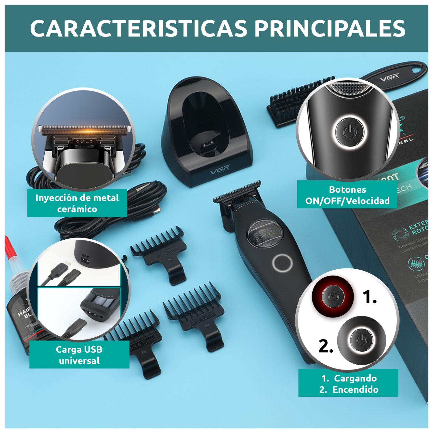 CORTADORA PELO PATILLERA VGR V-880T PROFESIONAL BLDC 7200RPM RECARGABLE - 8