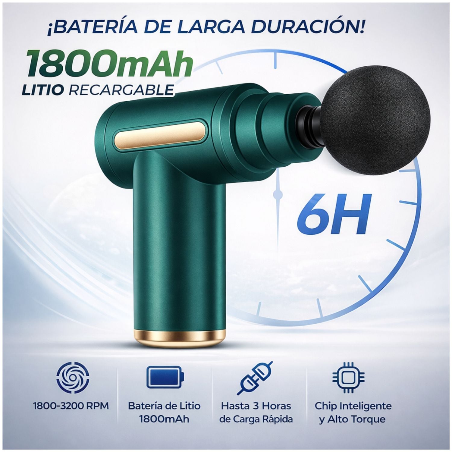 MASAJEADOR MUSCULAR TERAPÉUTICO PORTÁTIL TERAPIA PERCUSIÓN 6 NIVELES RECARGABLE SILENCIOSO COMPACTO - 2