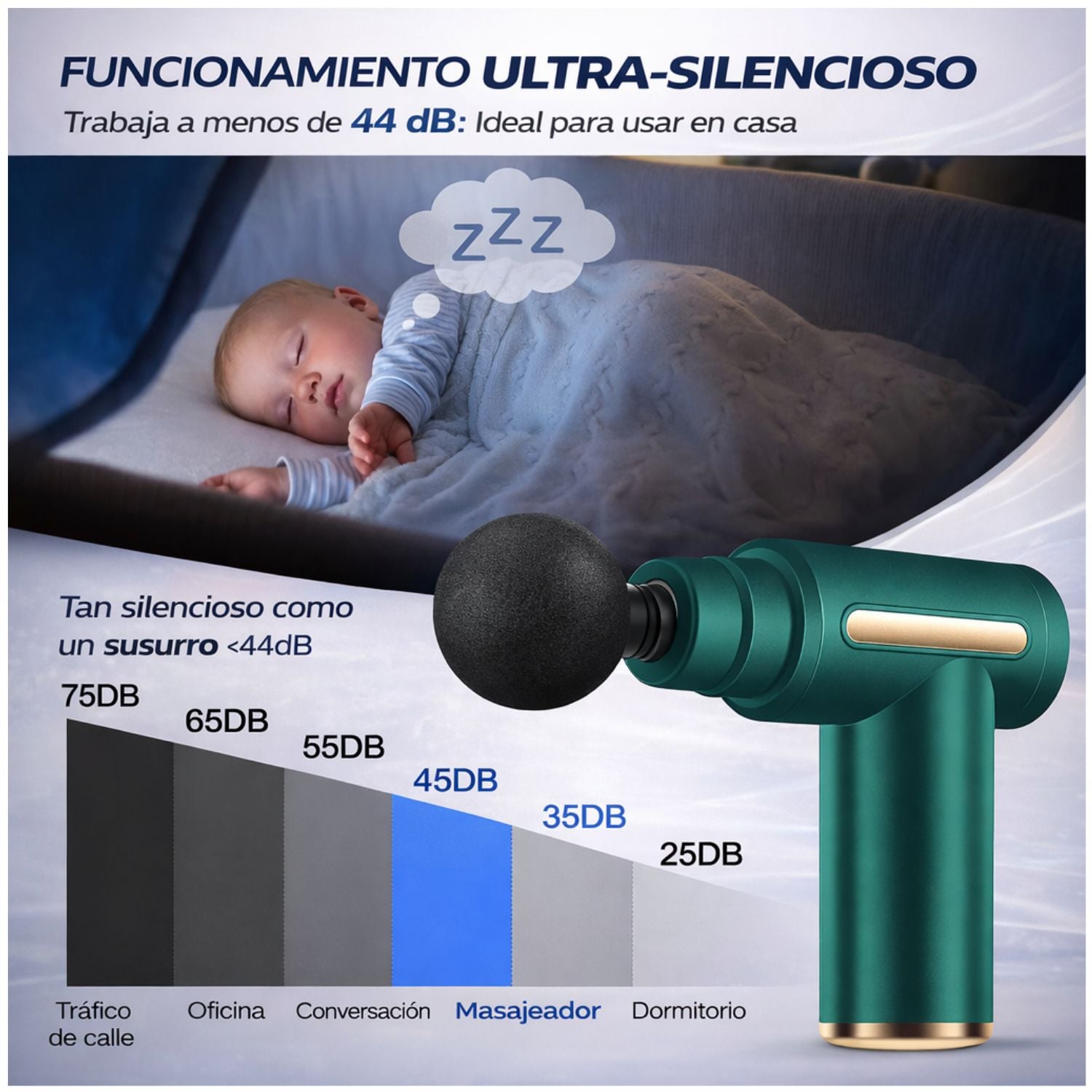 MASAJEADOR MUSCULAR TERAPÉUTICO PORTÁTIL TERAPIA PERCUSIÓN 6 NIVELES RECARGABLE SILENCIOSO COMPACTO - 5