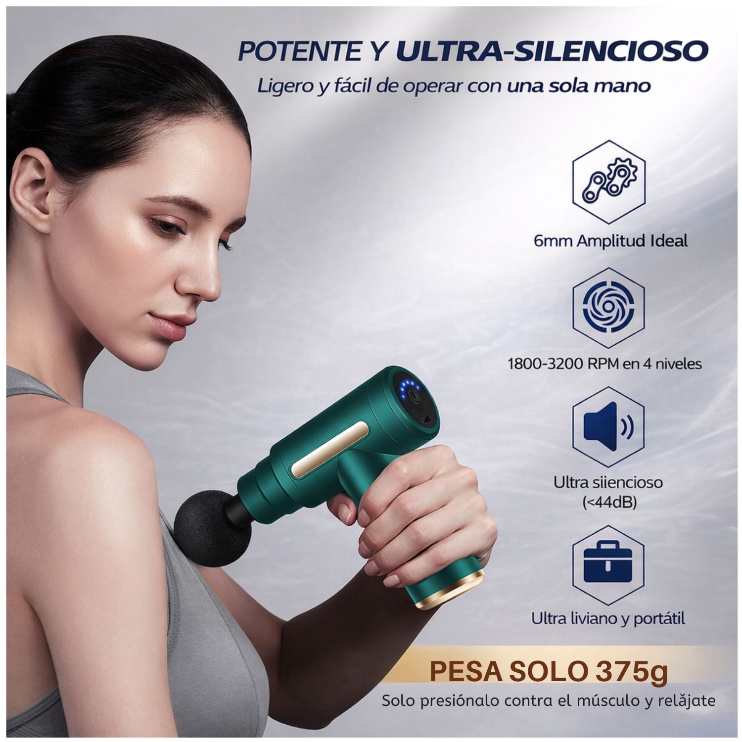 MASAJEADOR MUSCULAR TERAPÉUTICO PORTÁTIL TERAPIA PERCUSIÓN 6 NIVELES RECARGABLE SILENCIOSO COMPACTO - 6