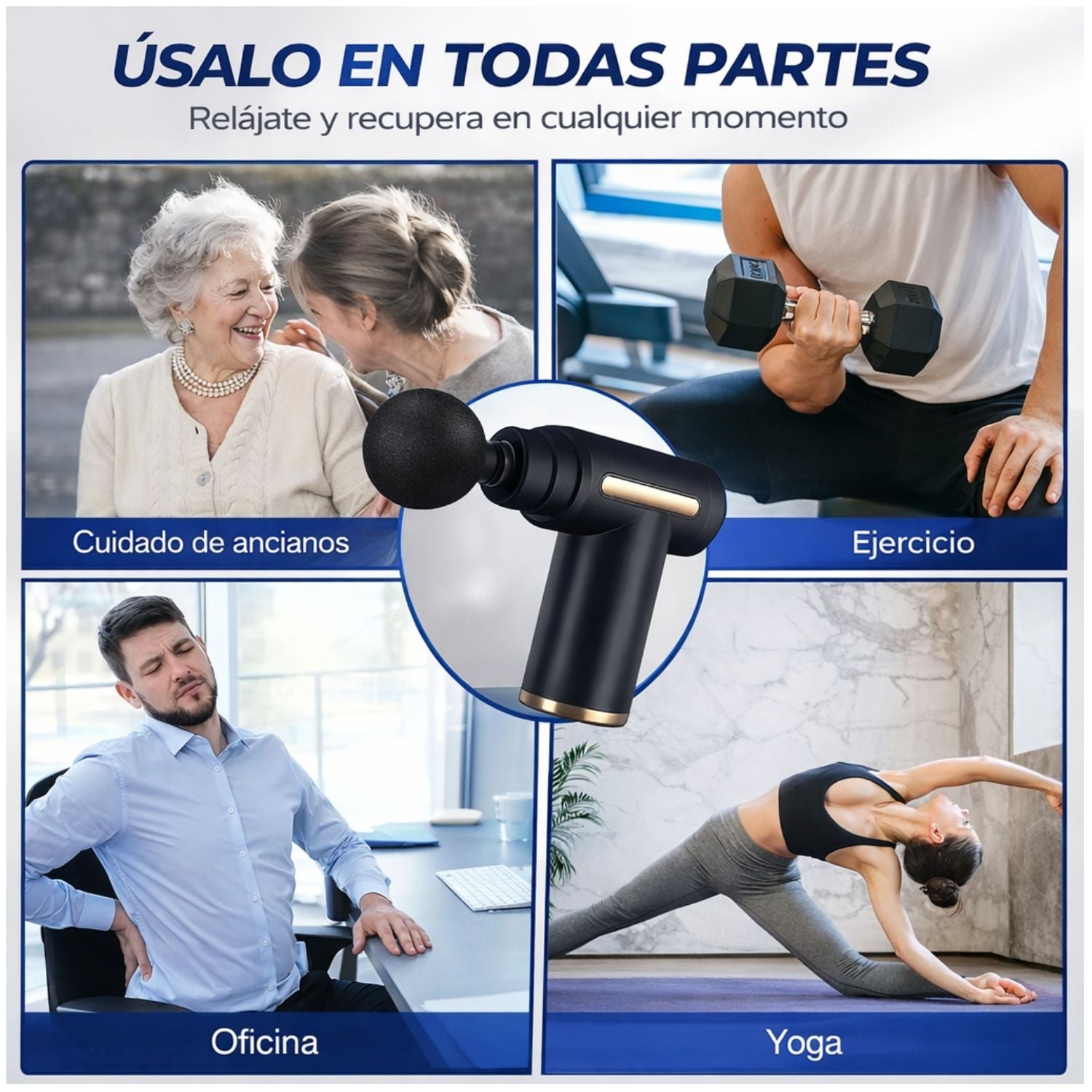MASAJEADOR MUSCULAR TERAPÉUTICO PORTÁTIL TERAPIA PERCUSIÓN 6 NIVELES RECARGABLE SILENCIOSO COMPACTO - 7