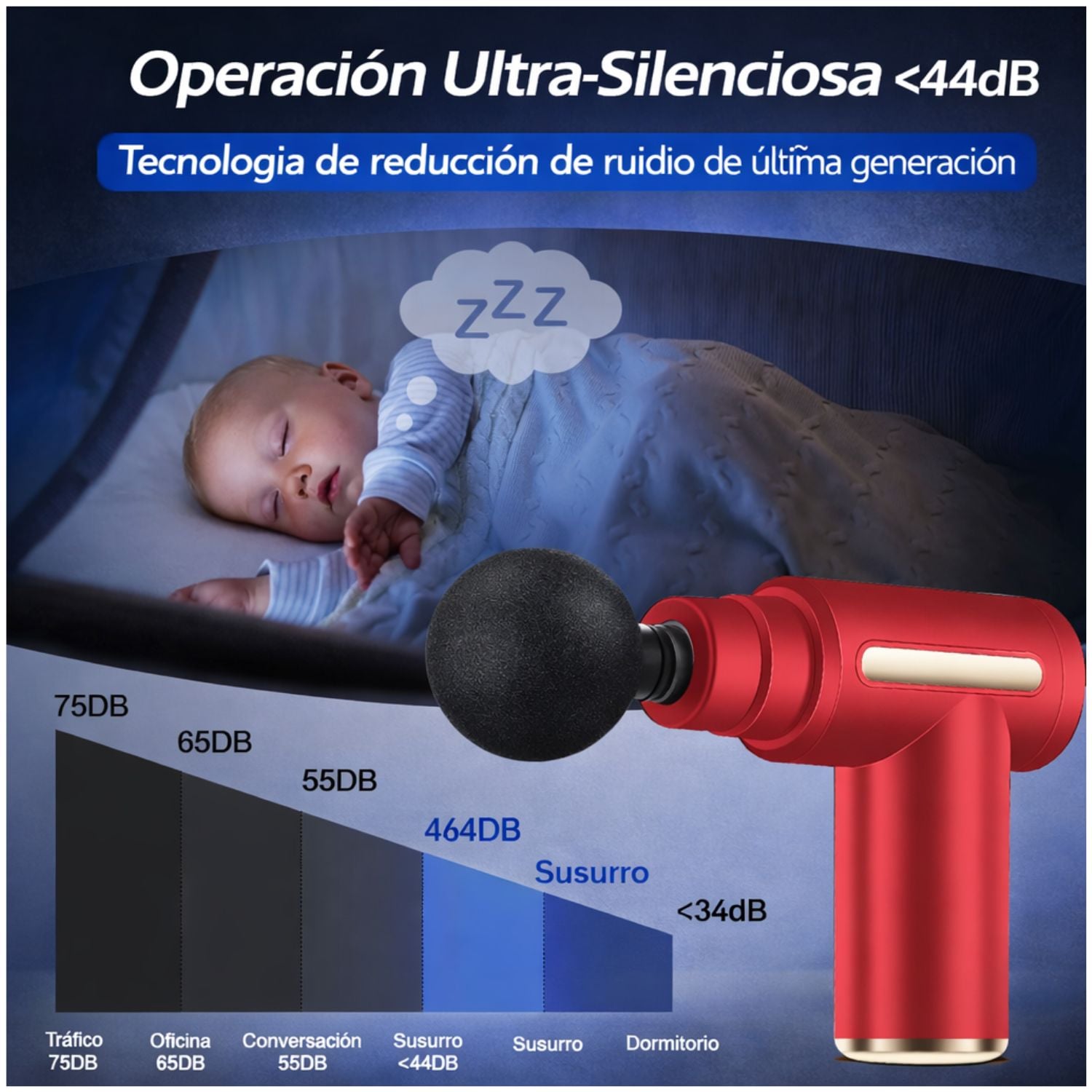 PISTOLA DE MASAJE MUSCULAR PROFESIONAL PORTÁTIL RECARGABLE 6 VELOCIDADES 4 CABEZALES ALIVIO DOLOR CORPORAL - 5