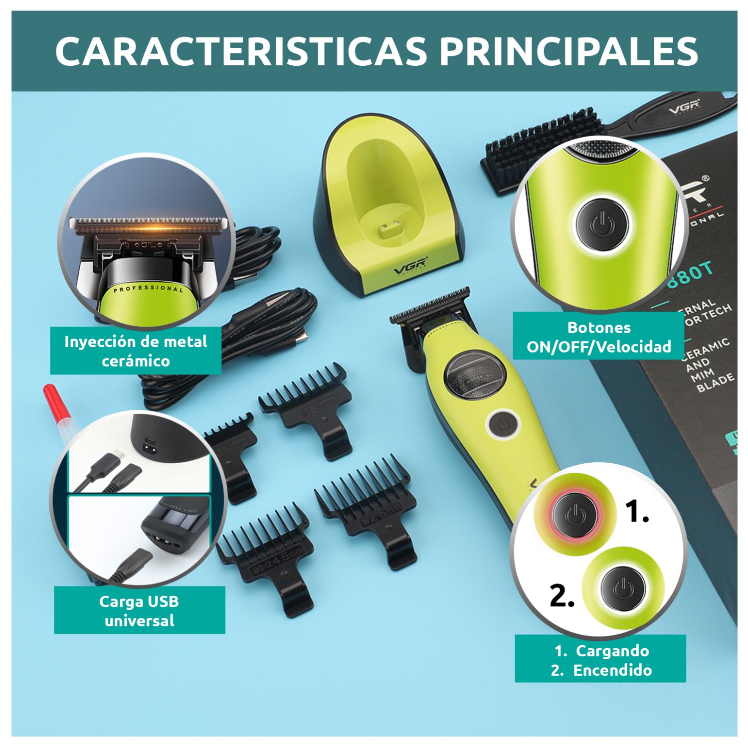 CORTADORA PELO PATILLERA VGR V-880T PROFESIONAL BLDC 7200RPM RECARGABLE - 8