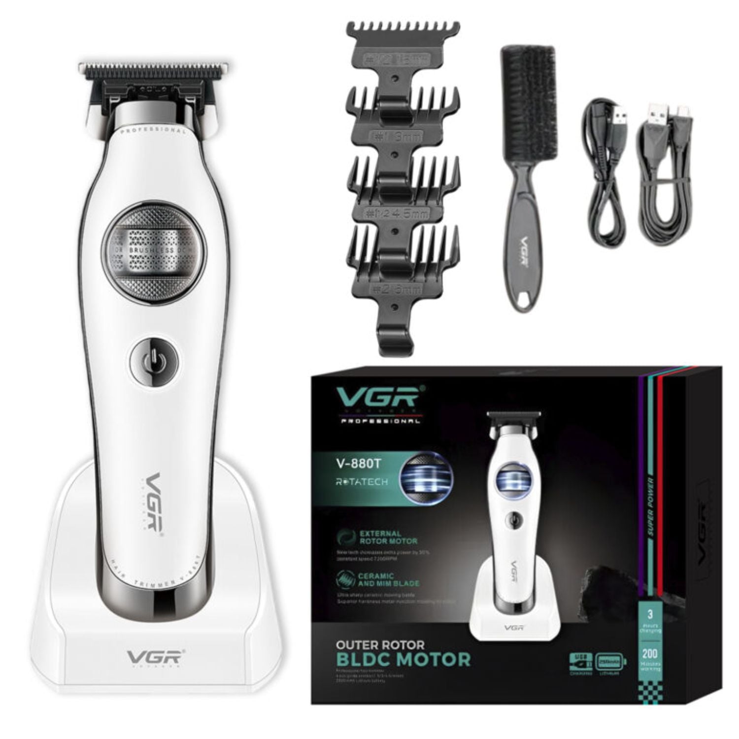 CORTADORA PELO PATILLERA VGR V-880T PROFESIONAL BLDC 7200RPM RECARGABLE - 1