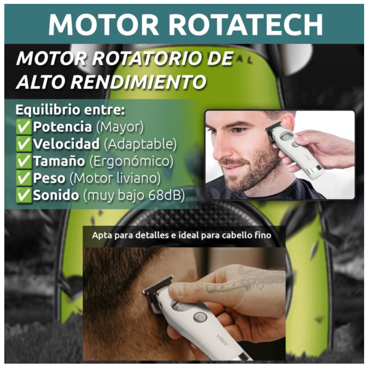 CORTADORA PELO PATILLERA VGR V-880T PROFESIONAL BLDC 7200RPM RECARGABLE - 3