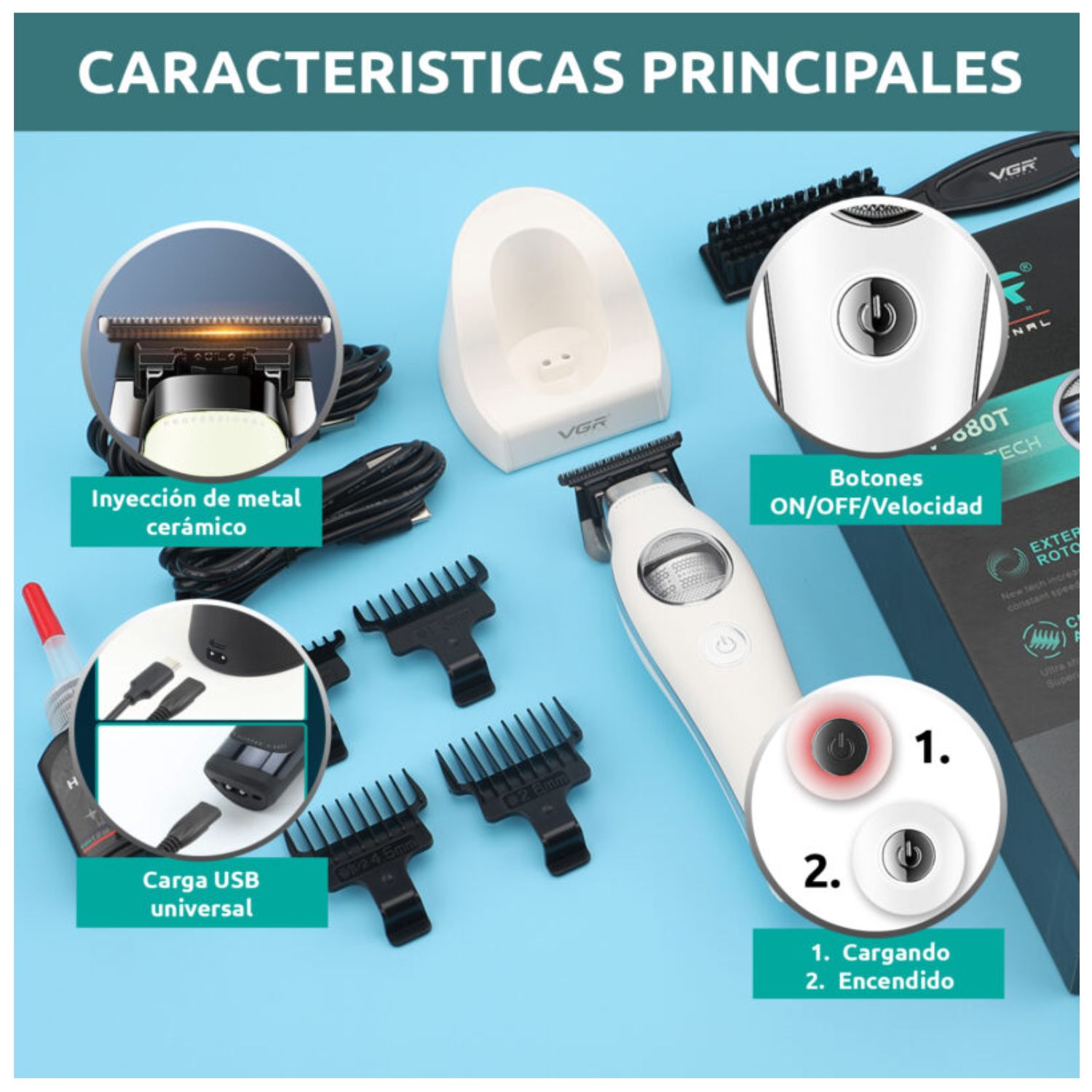 CORTADORA PELO PATILLERA VGR V-880T PROFESIONAL BLDC 7200RPM RECARGABLE - 7