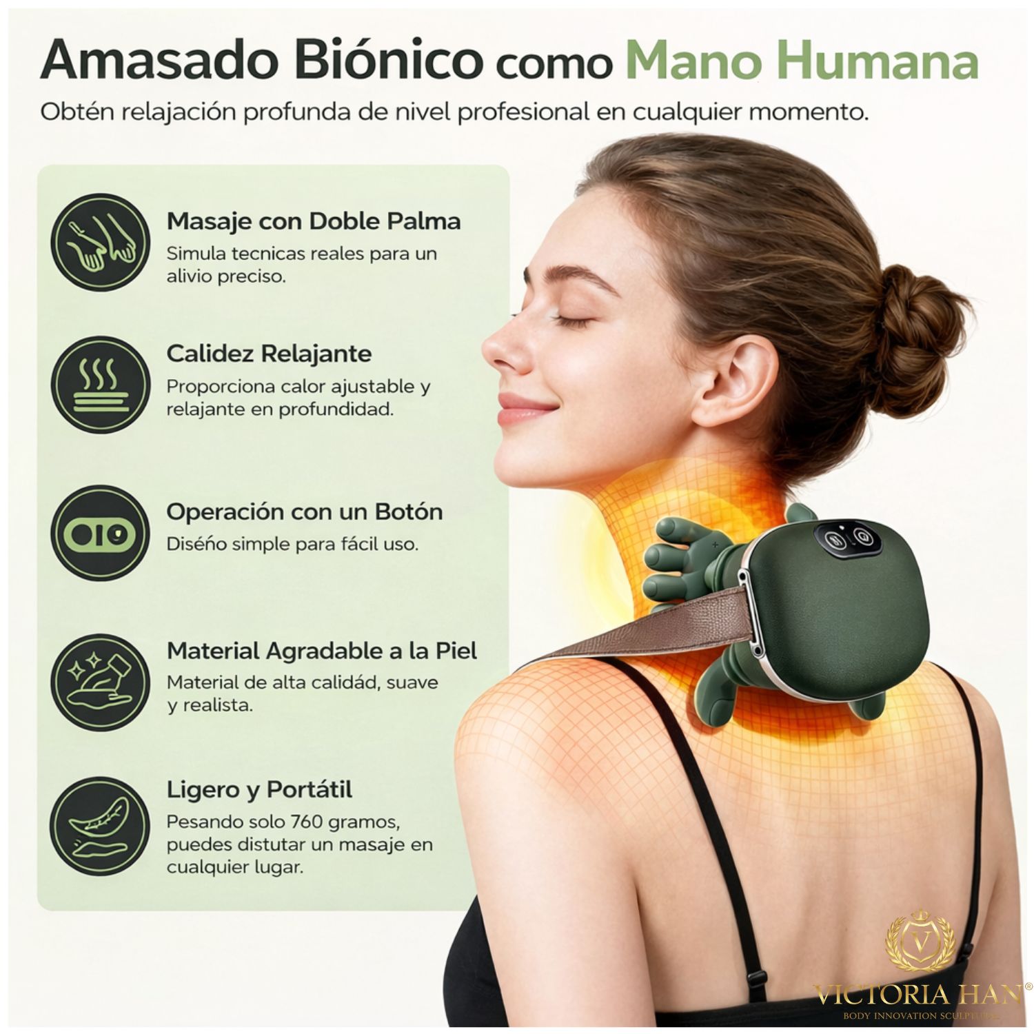 MASAJEADOR DE CUELLO Y HOMBROS CON CALOR 4D, AMASAMIENTO PROFUNDO Y MASAJE SHIATSU - 3