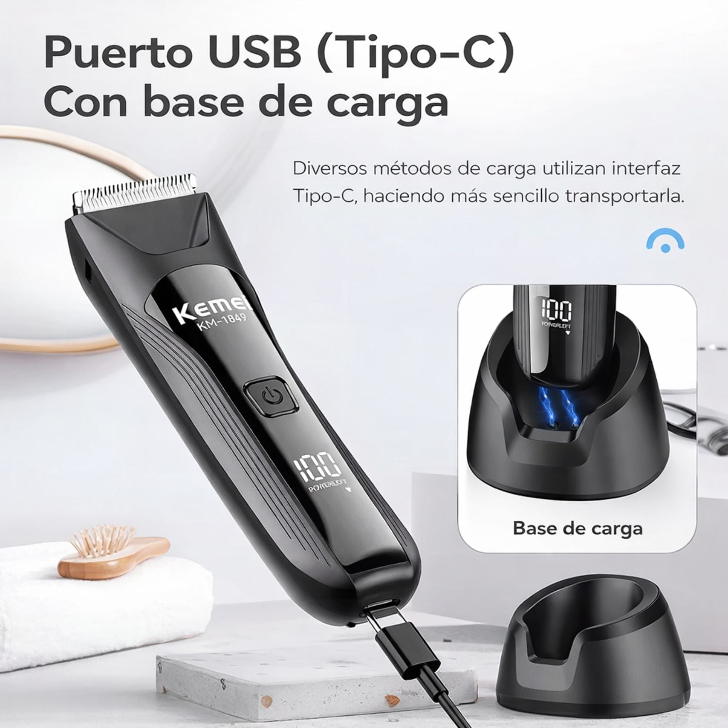 AFEITADORA CORPORAL UNISEX IMPERMEABLE IPX7 CON LUZ LED Y CARGA USB TIPO C - 7