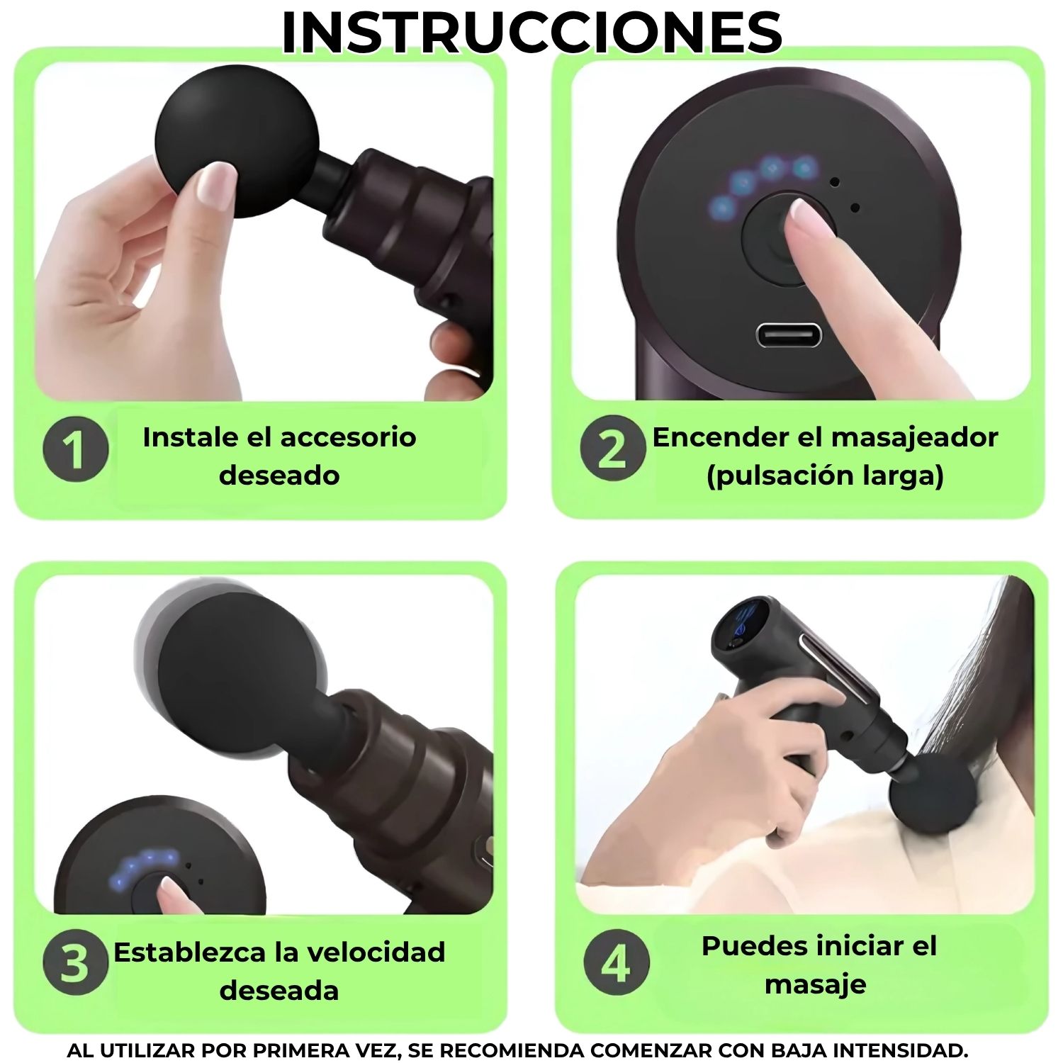 MASAJEADOR ELÉCTRICO PISTOLA LEXT A-98 PRO 4 CABEZALES 30W PARA RECUPERACIÓN DEPORTIVA Y DOLORES MUSCULARES - 6