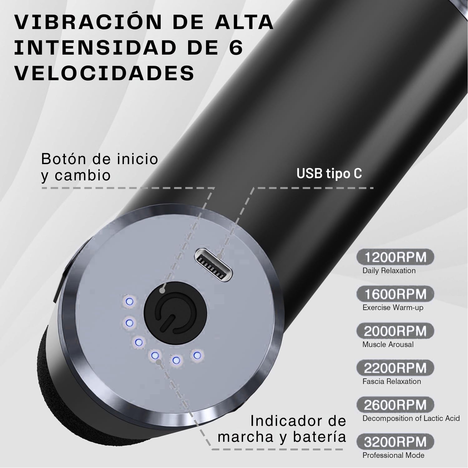 MASAJEADOR ELÉCTRICO PISTOLA LEXT A-98 PRO 4 CABEZALES 30W PARA RECUPERACIÓN DEPORTIVA Y DOLORES MUSCULARES - 10