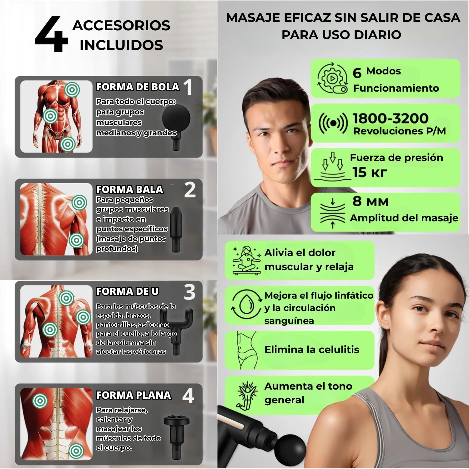 MASAJEADOR ELÉCTRICO PISTOLA LEXT A-98 PRO 4 CABEZALES 30W PARA RECUPERACIÓN DEPORTIVA Y DOLORES MUSCULARES - 3