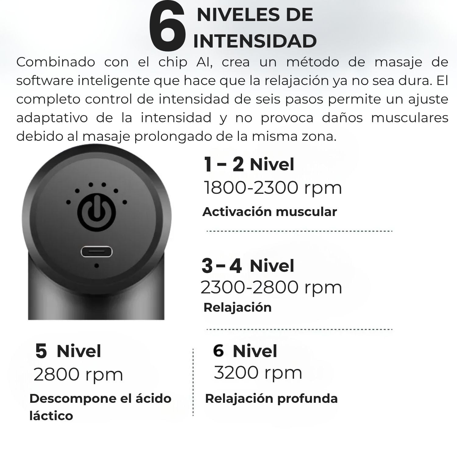 MASAJEADOR ELÉCTRICO PISTOLA LEXT A-98 PRO 4 CABEZALES 30W PARA RECUPERACIÓN DEPORTIVA Y DOLORES MUSCULARES - 4