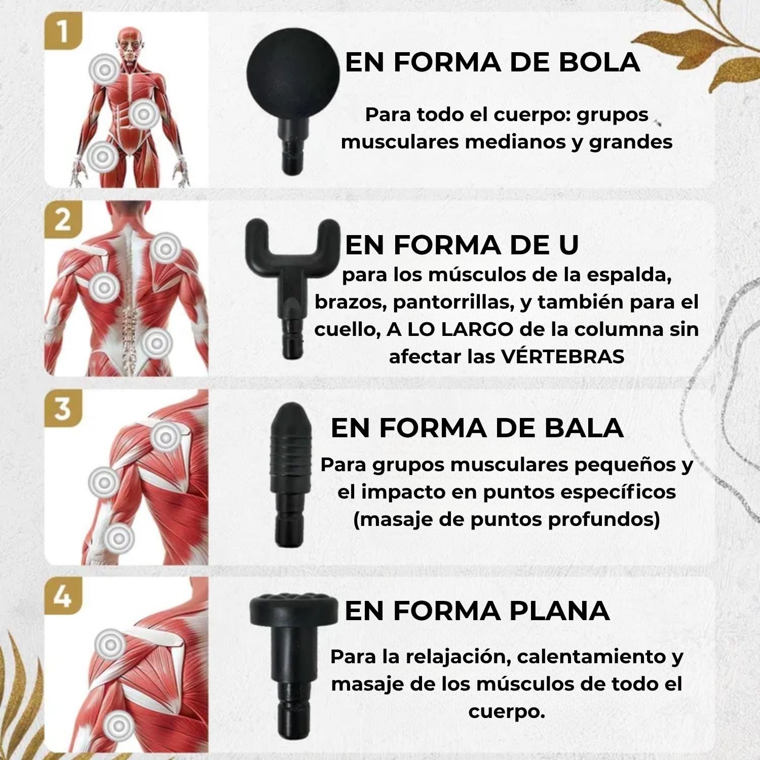 MASAJEADOR ELÉCTRICO PISTOLA LEXT A-98 PRO 4 CABEZALES 30W PARA RECUPERACIÓN DEPORTIVA Y DOLORES MUSCULARES - 5