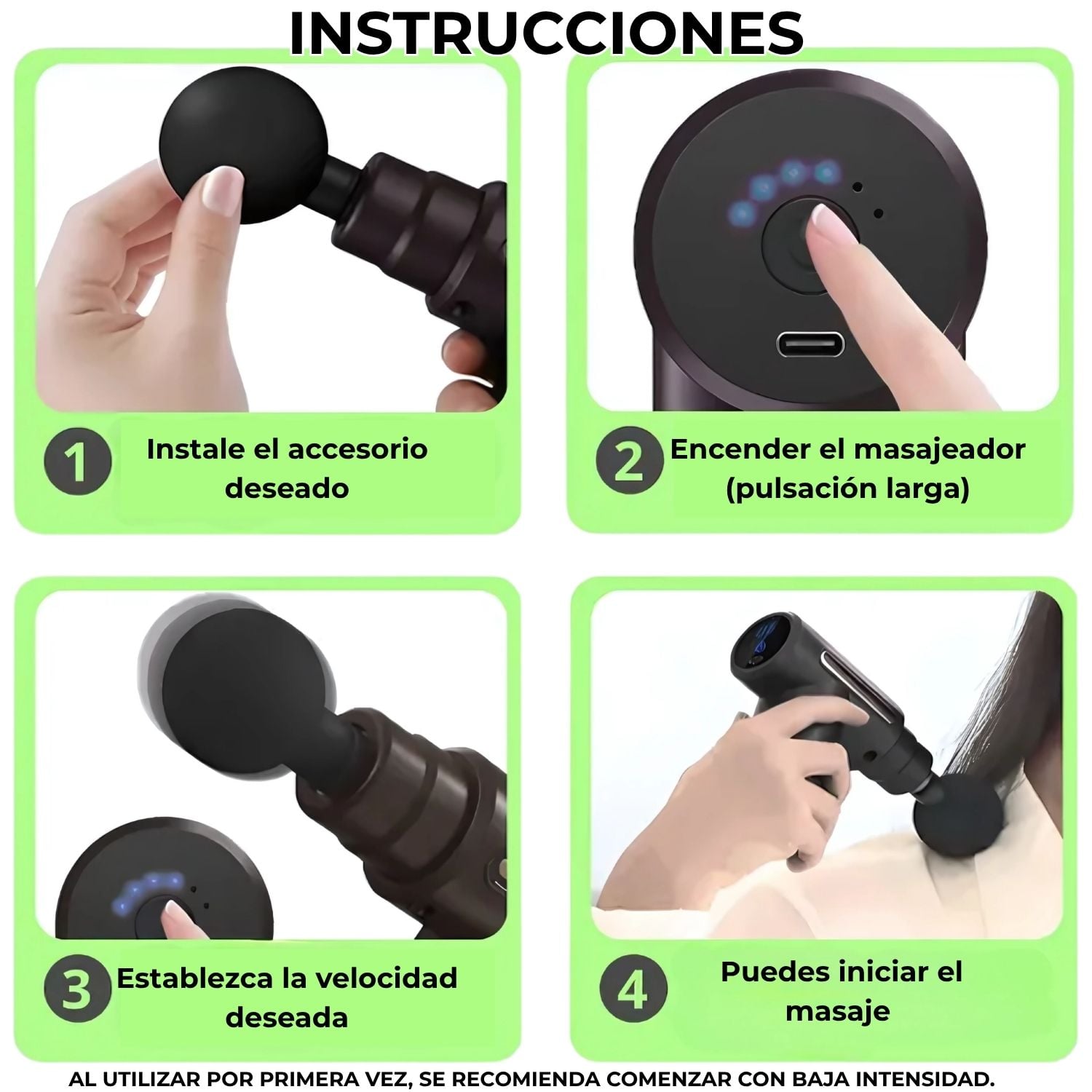 MASAJEADOR ELÉCTRICO PISTOLA LEXT A-98 PRO 4 CABEZALES 30W PARA RECUPERACIÓN DEPORTIVA Y DOLORES MUSCULARES - 6