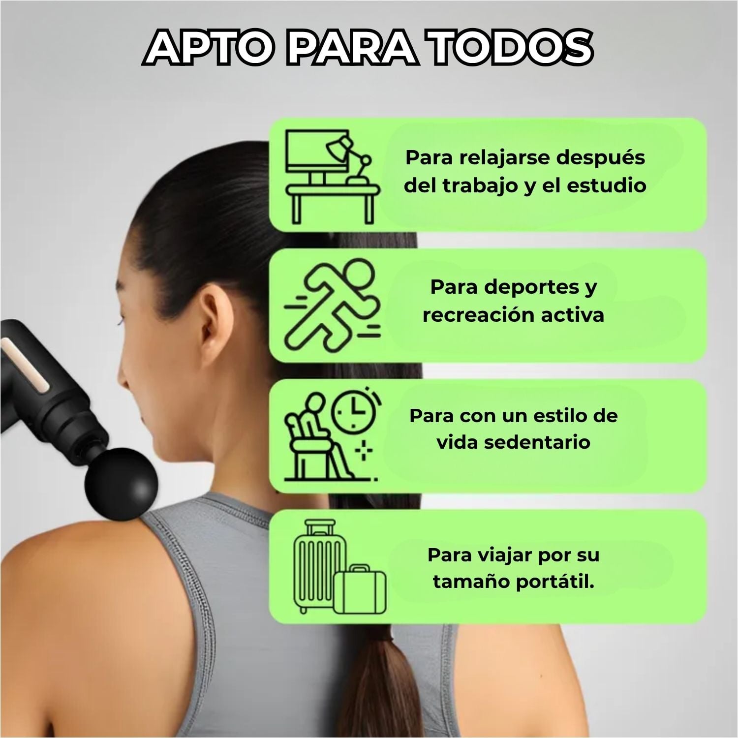 MASAJEADOR ELÉCTRICO PISTOLA LEXT A-98 PRO 4 CABEZALES 30W PARA RECUPERACIÓN DEPORTIVA Y DOLORES MUSCULARES - 8