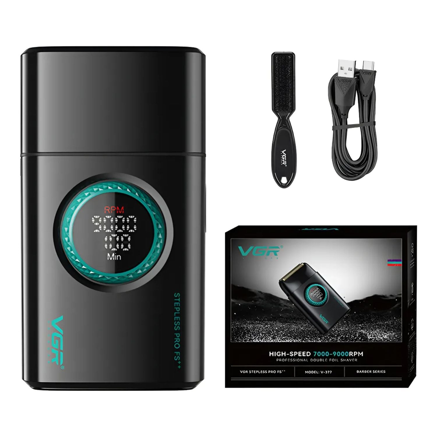 MÁQUINA AFEITAR SHAVER PORTÁTIL RECARGABLE USB 9000 RPM CORTE AL RAS BATERÍA LARGA DURACIÓN PROFESIONAL VGR V-377 - 1