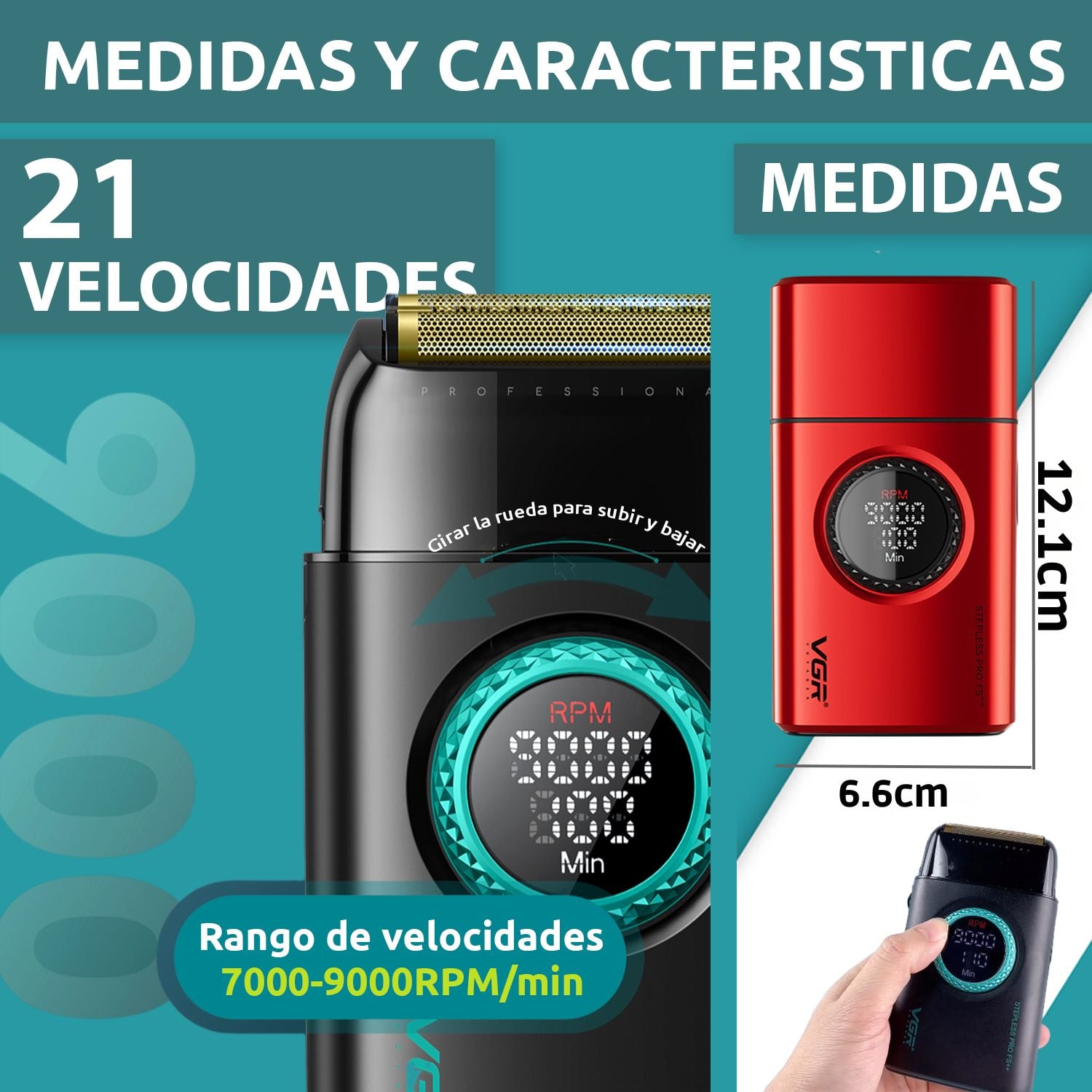 MÁQUINA AFEITAR SHAVER PORTÁTIL RECARGABLE USB 9000 RPM CORTE AL RAS BATERÍA LARGA DURACIÓN PROFESIONAL VGR V-377 - 7