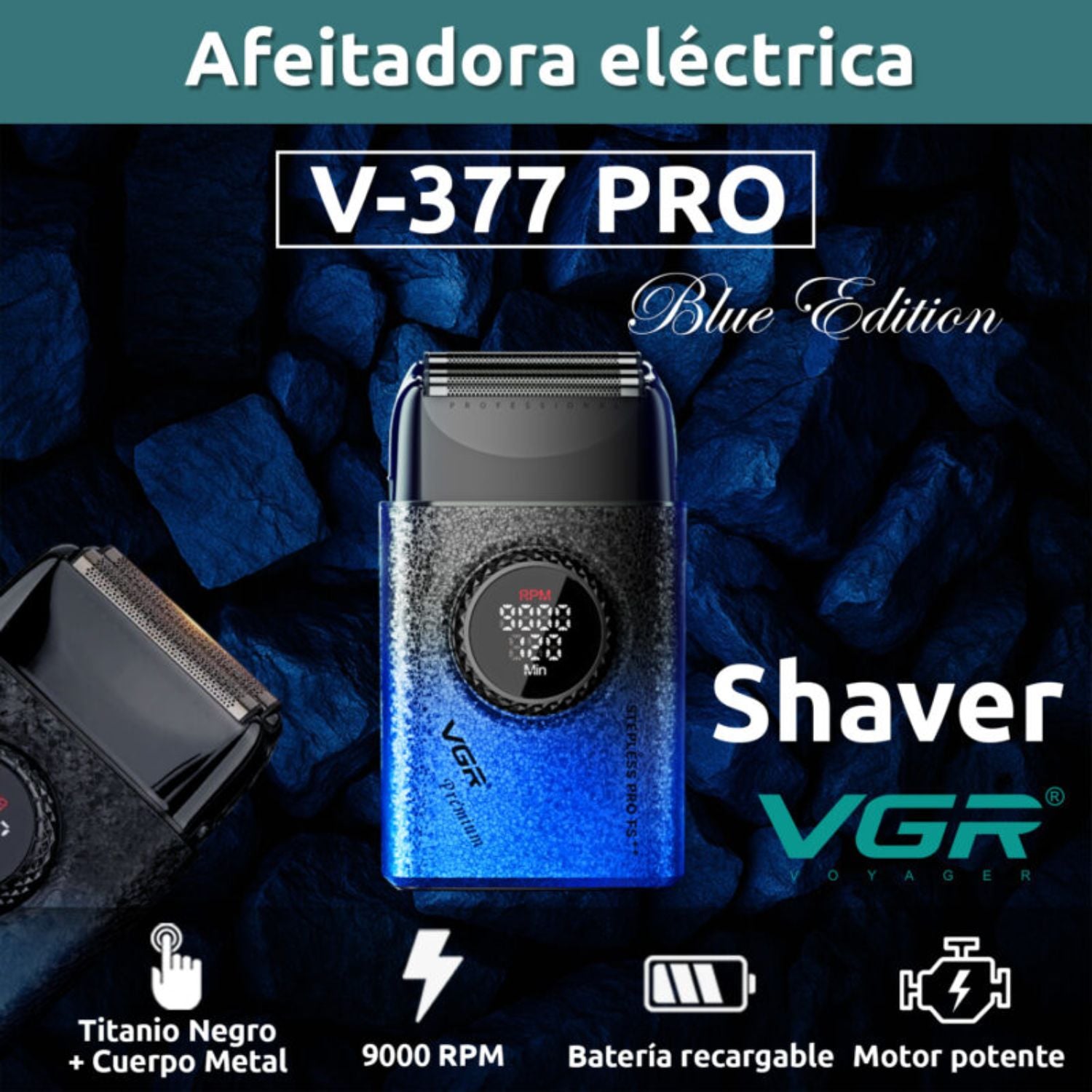 MÁQUINA AFEITAR SHAVER PORTÁTIL RECARGABLE USB 9000 RPM CORTE AL RAS BATERÍA LARGA DURACIÓN PROFESIONAL VGR V-377 - 3