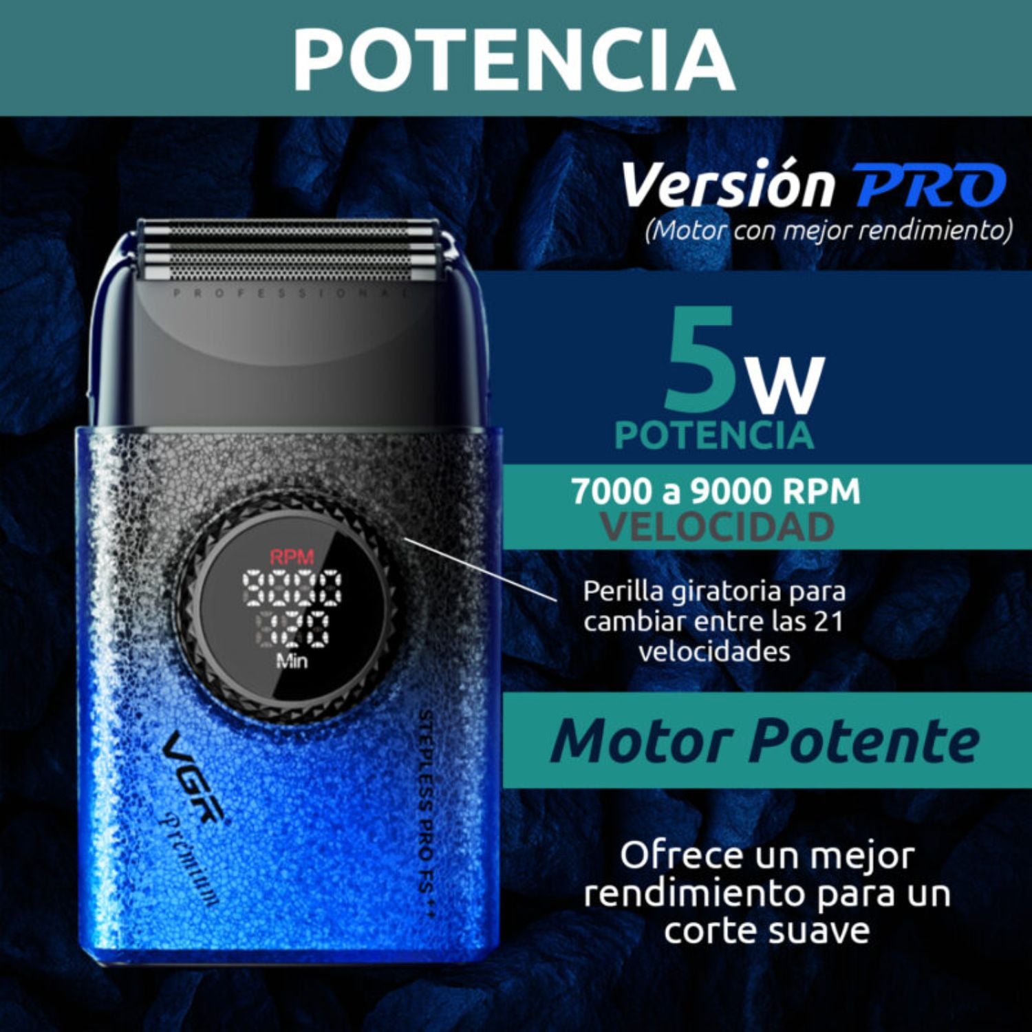 MÁQUINA AFEITAR SHAVER PORTÁTIL RECARGABLE USB 9000 RPM CORTE AL RAS BATERÍA LARGA DURACIÓN PROFESIONAL VGR V-377 - 4