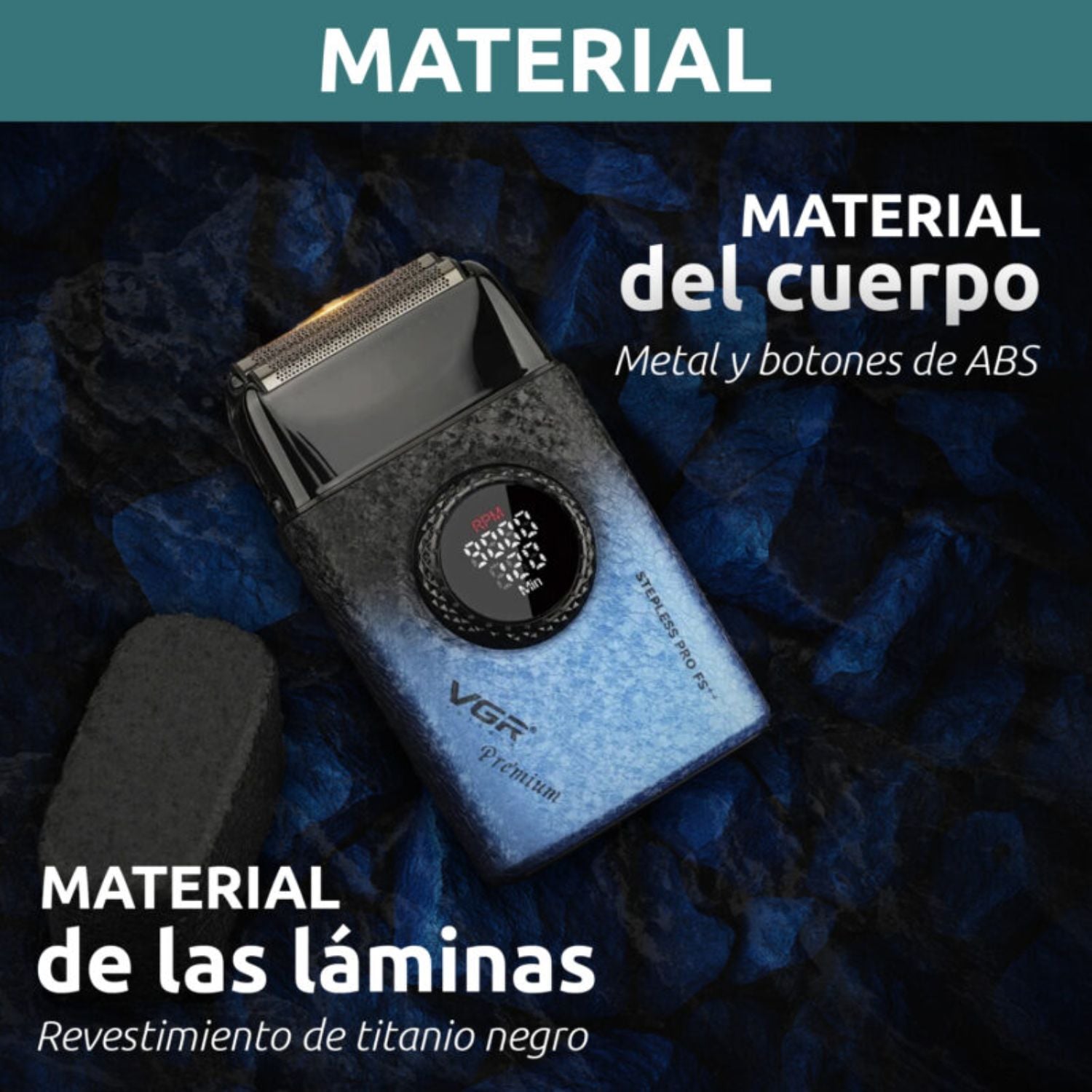 MÁQUINA AFEITAR SHAVER PORTÁTIL RECARGABLE USB 9000 RPM CORTE AL RAS BATERÍA LARGA DURACIÓN PROFESIONAL VGR V-377 - 9