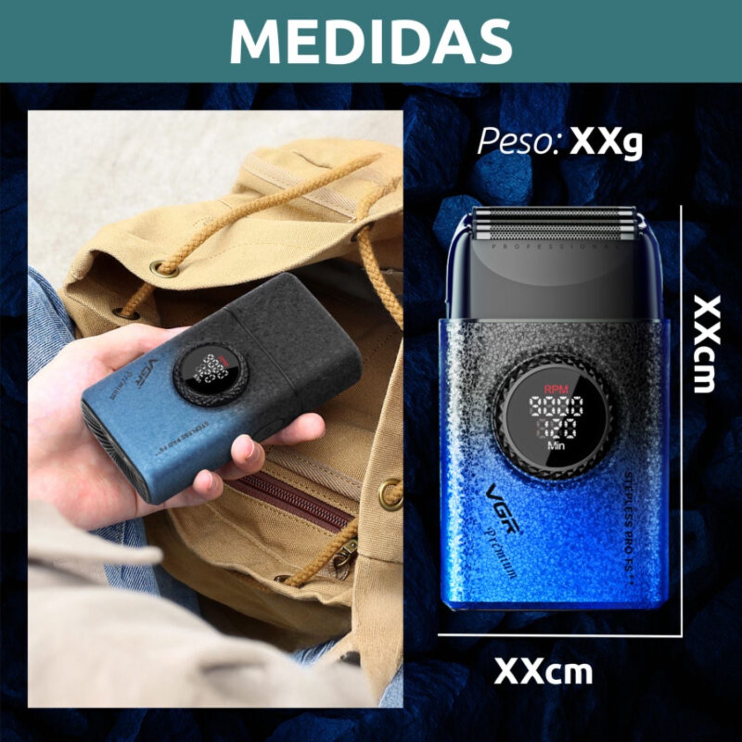 MÁQUINA AFEITAR SHAVER PORTÁTIL RECARGABLE USB 9000 RPM CORTE AL RAS BATERÍA LARGA DURACIÓN PROFESIONAL VGR V-377 - 10