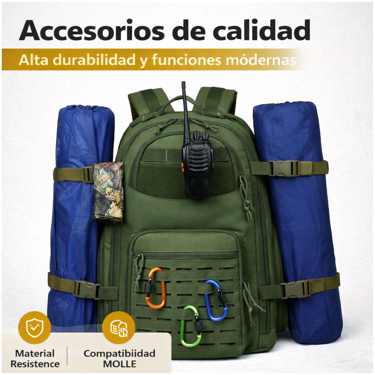 MOCHILA TÁCTICA MILITAR 50L SISTEMA MOLLE RESISTENTE IMPERMEABLE PARA CAMPING VIAJES TREKKING TRABAJO Y USO DIARIO - 6