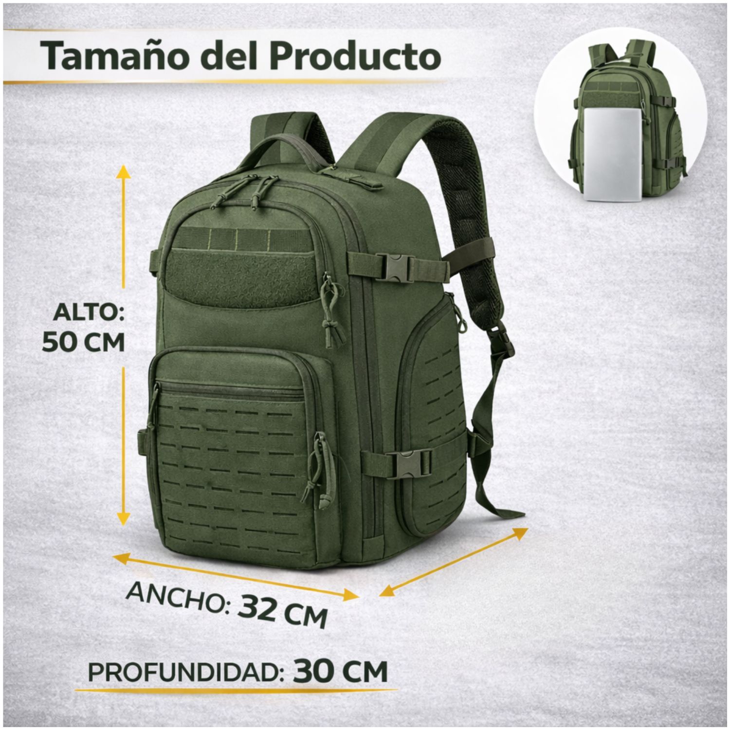 MOCHILA TÁCTICA MILITAR 50L SISTEMA MOLLE RESISTENTE IMPERMEABLE PARA CAMPING VIAJES TREKKING TRABAJO Y USO DIARIO - 7