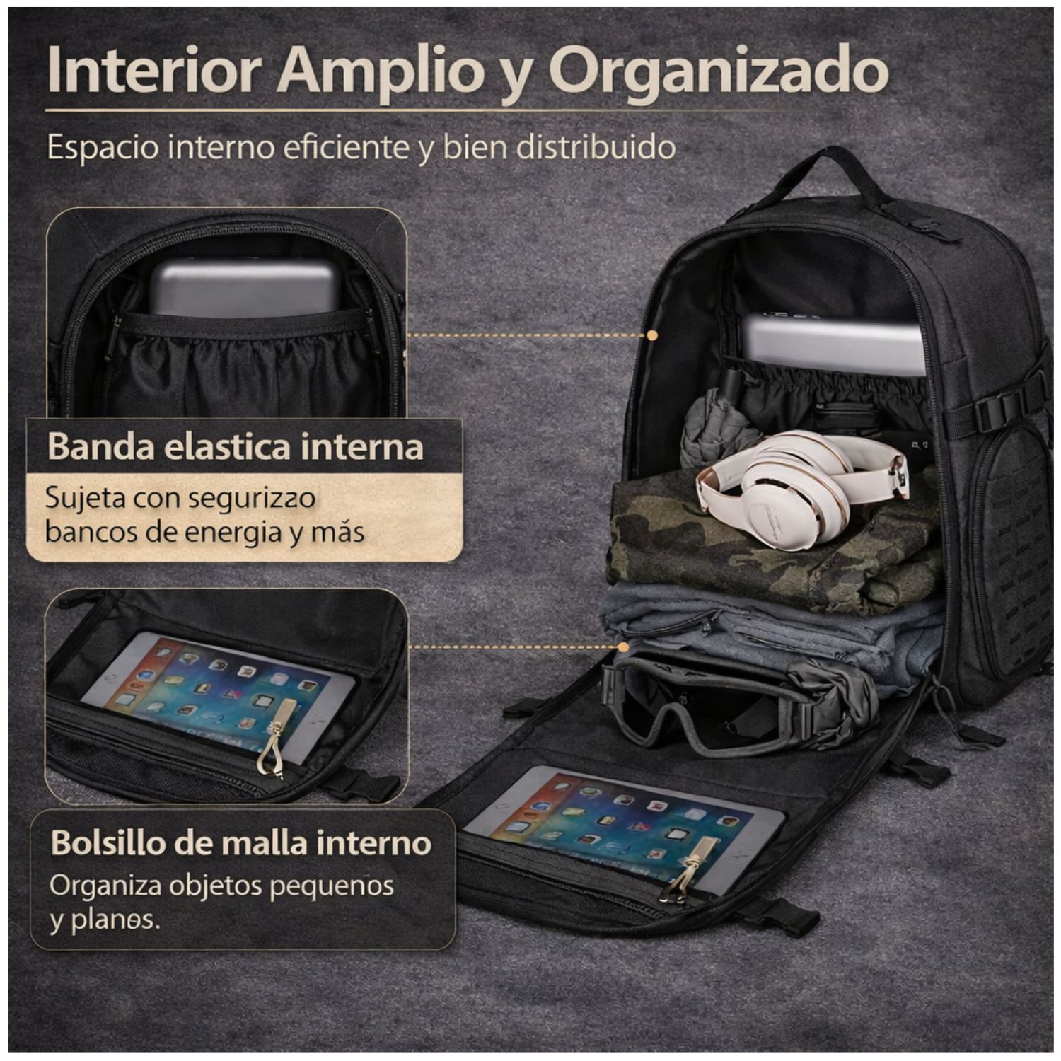 MOCHILA TÁCTICA MILITAR 50L SISTEMA MOLLE RESISTENTE IMPERMEABLE PARA CAMPING VIAJES TREKKING TRABAJO Y USO DIARIO - 5
