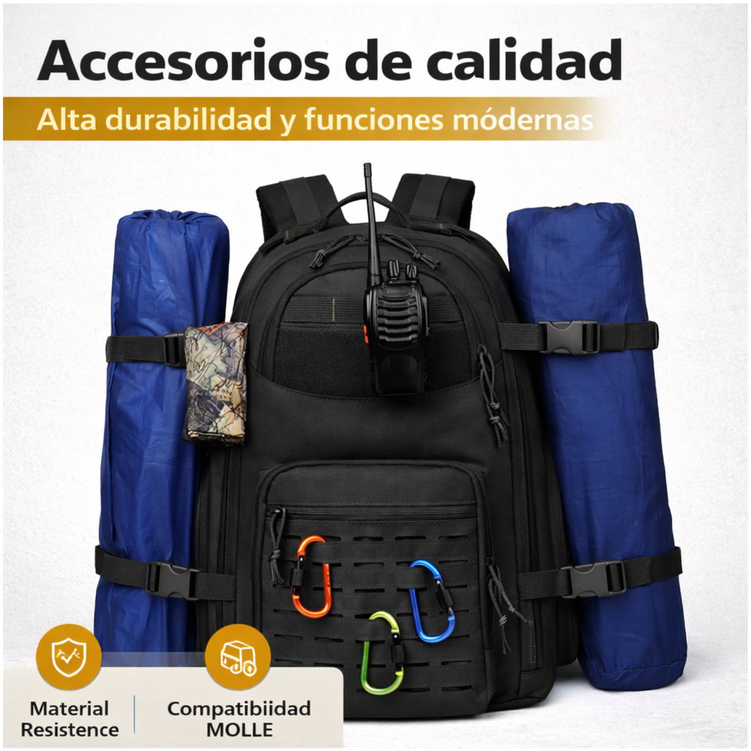 MOCHILA TÁCTICA MILITAR 50L SISTEMA MOLLE RESISTENTE IMPERMEABLE PARA CAMPING VIAJES TREKKING TRABAJO Y USO DIARIO - 6
