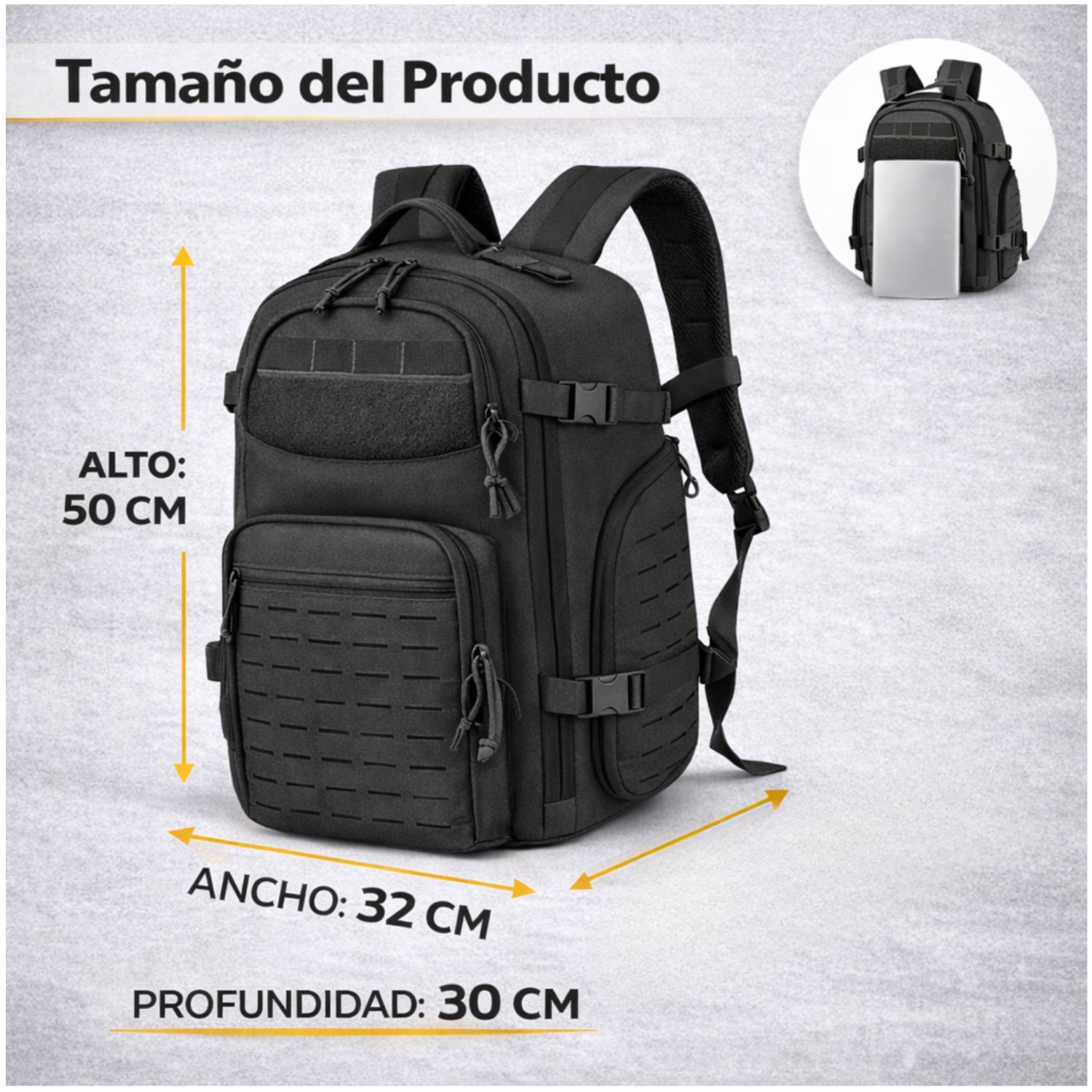MOCHILA TÁCTICA MILITAR 50L SISTEMA MOLLE RESISTENTE IMPERMEABLE PARA CAMPING VIAJES TREKKING TRABAJO Y USO DIARIO - 7