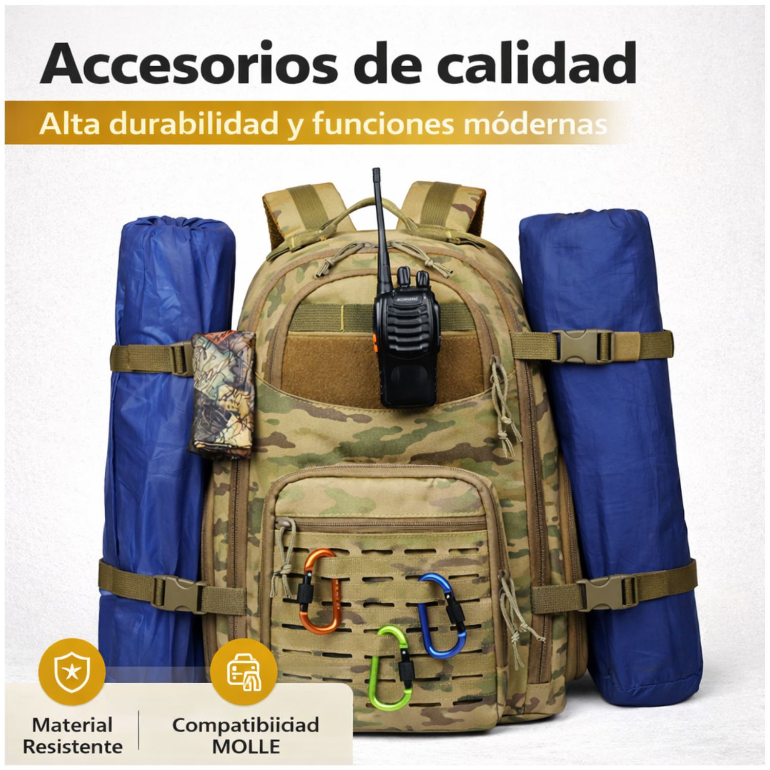 MOCHILA TÁCTICA MILITAR 50L SISTEMA MOLLE RESISTENTE IMPERMEABLE PARA CAMPING VIAJES TREKKING TRABAJO Y USO DIARIO - 6