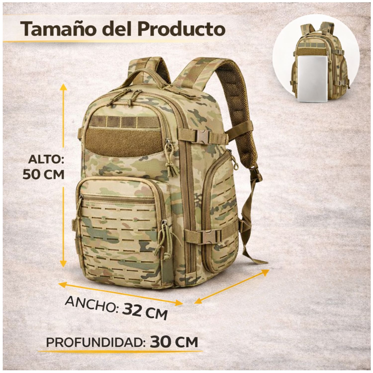 MOCHILA TÁCTICA MILITAR 50L SISTEMA MOLLE RESISTENTE IMPERMEABLE PARA CAMPING VIAJES TREKKING TRABAJO Y USO DIARIO - 7