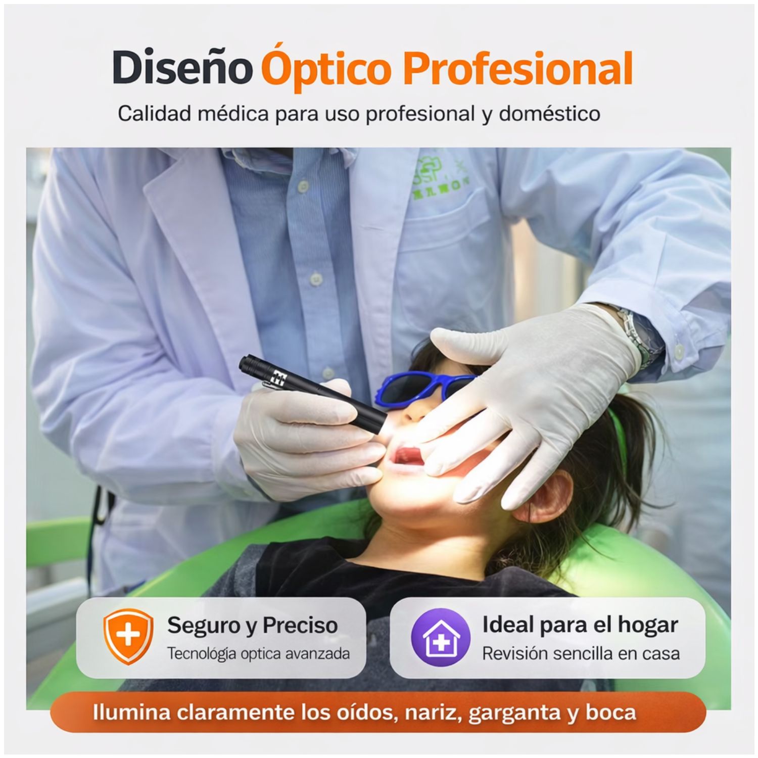 LINTERNA CLÍNICA PROFESIONAL LED PARA DIAGNÓSTICO LUZ BLANCA AMARILLA PORTÁTIL PARA OÍDOS NARIZ GARGANTA - 8
