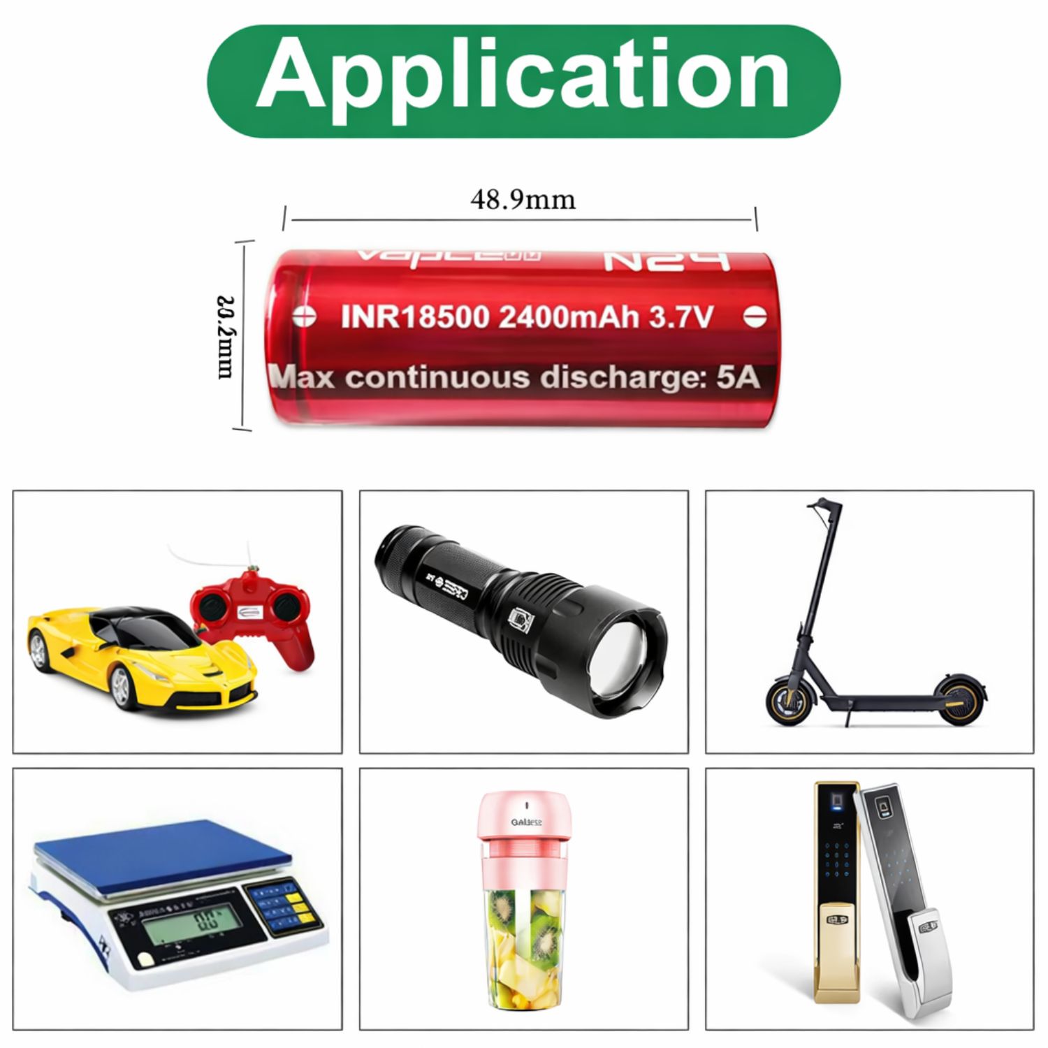 PILA 18500 RECARGABLE 2400MAH 3.7V LITIO PARA LINTERNAS LED JUGUETES EQUIPOS PORTÁTILES Y MÁS - 4