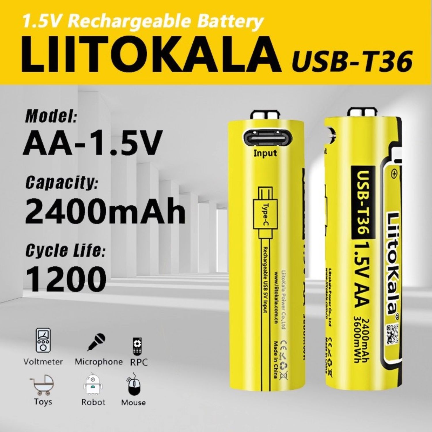 BATERÍA AA RECARGABLE 1.5V USB LIITOKALA 2400MAH PARA CONTROLES, MOUSE Y JUGUETES - 2