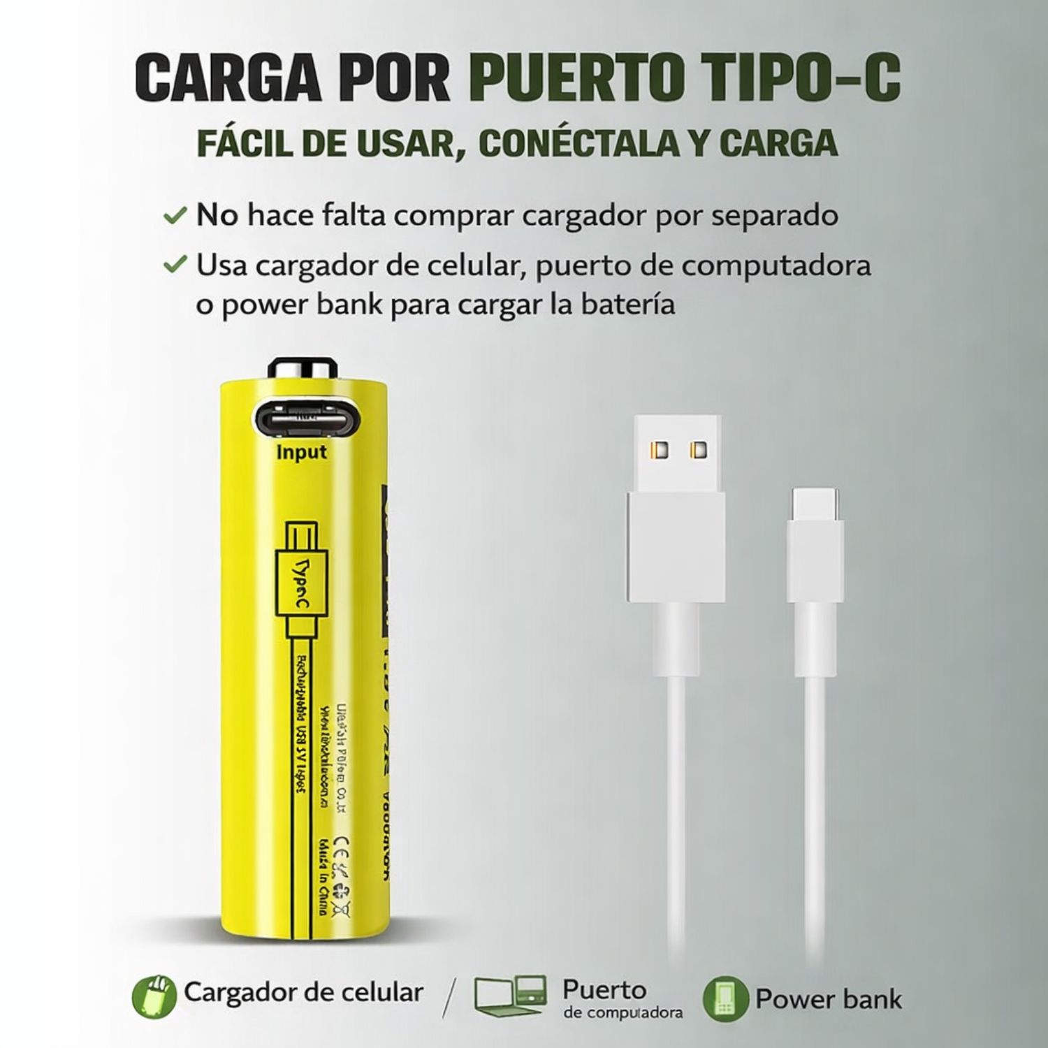 BATERÍA AA RECARGABLE 1.5V USB LIITOKALA 2400MAH PARA CONTROLES, MOUSE Y JUGUETES - 5