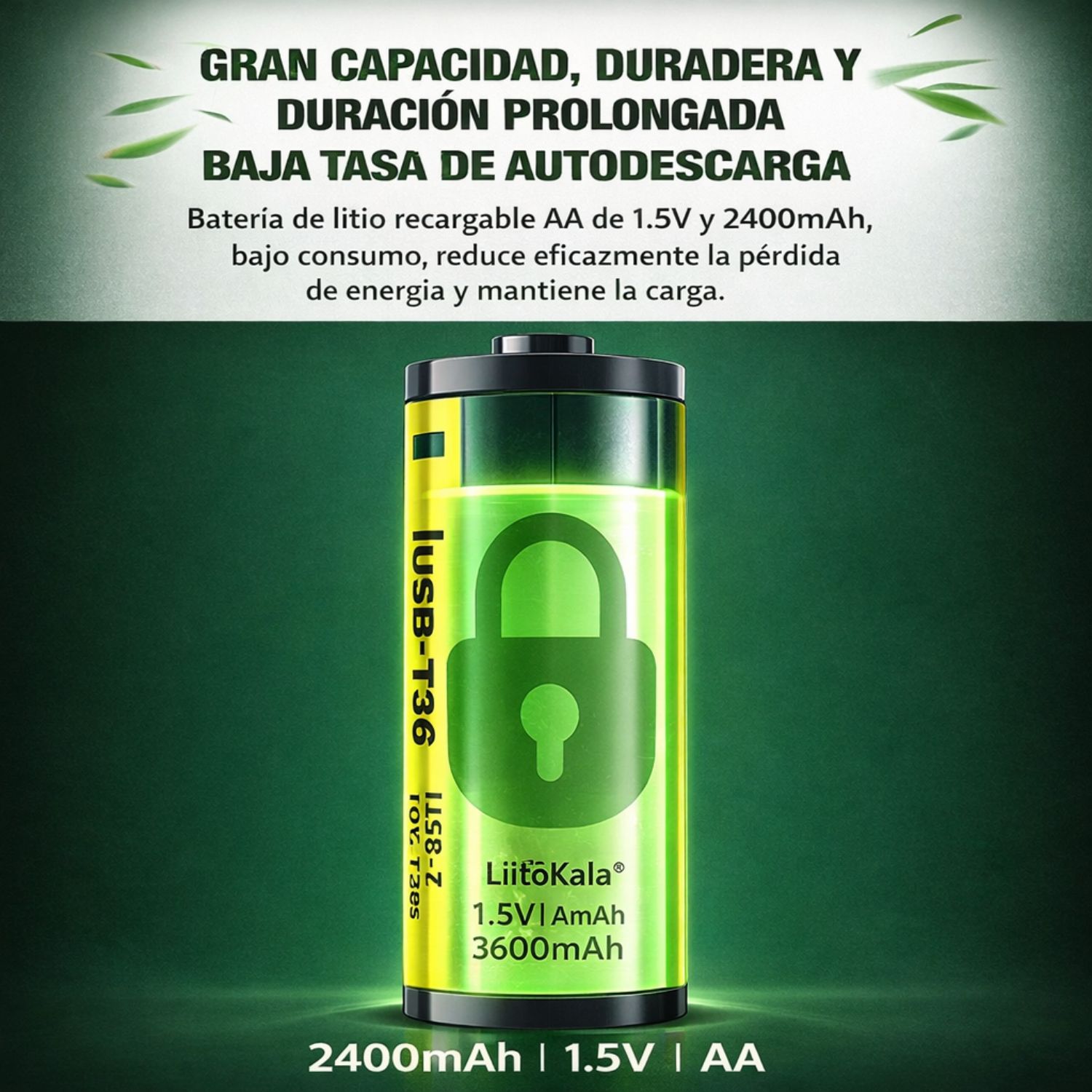 BATERÍA AA RECARGABLE 1.5V USB LIITOKALA 2400MAH PARA CONTROLES, MOUSE Y JUGUETES - 6