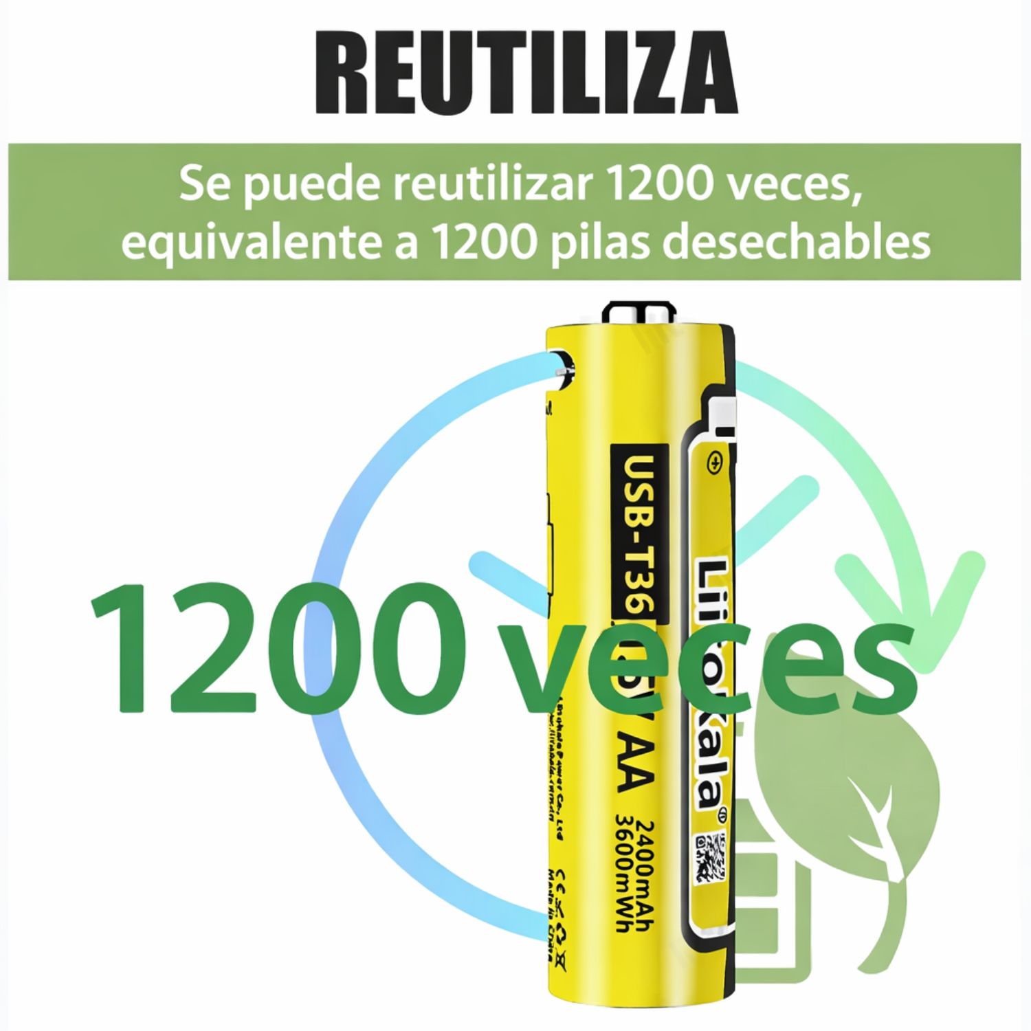BATERÍA AA RECARGABLE 1.5V USB LIITOKALA 2400MAH PARA CONTROLES, MOUSE Y JUGUETES - 7