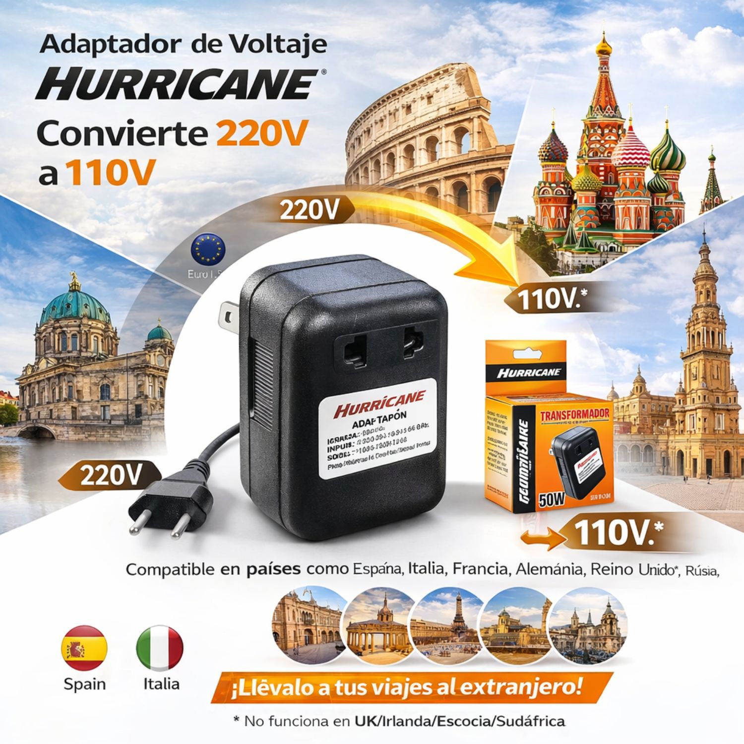 Convertidor de Voltaje 220V a 110V AC 50W para Equipos de Bajo Consumo - 3