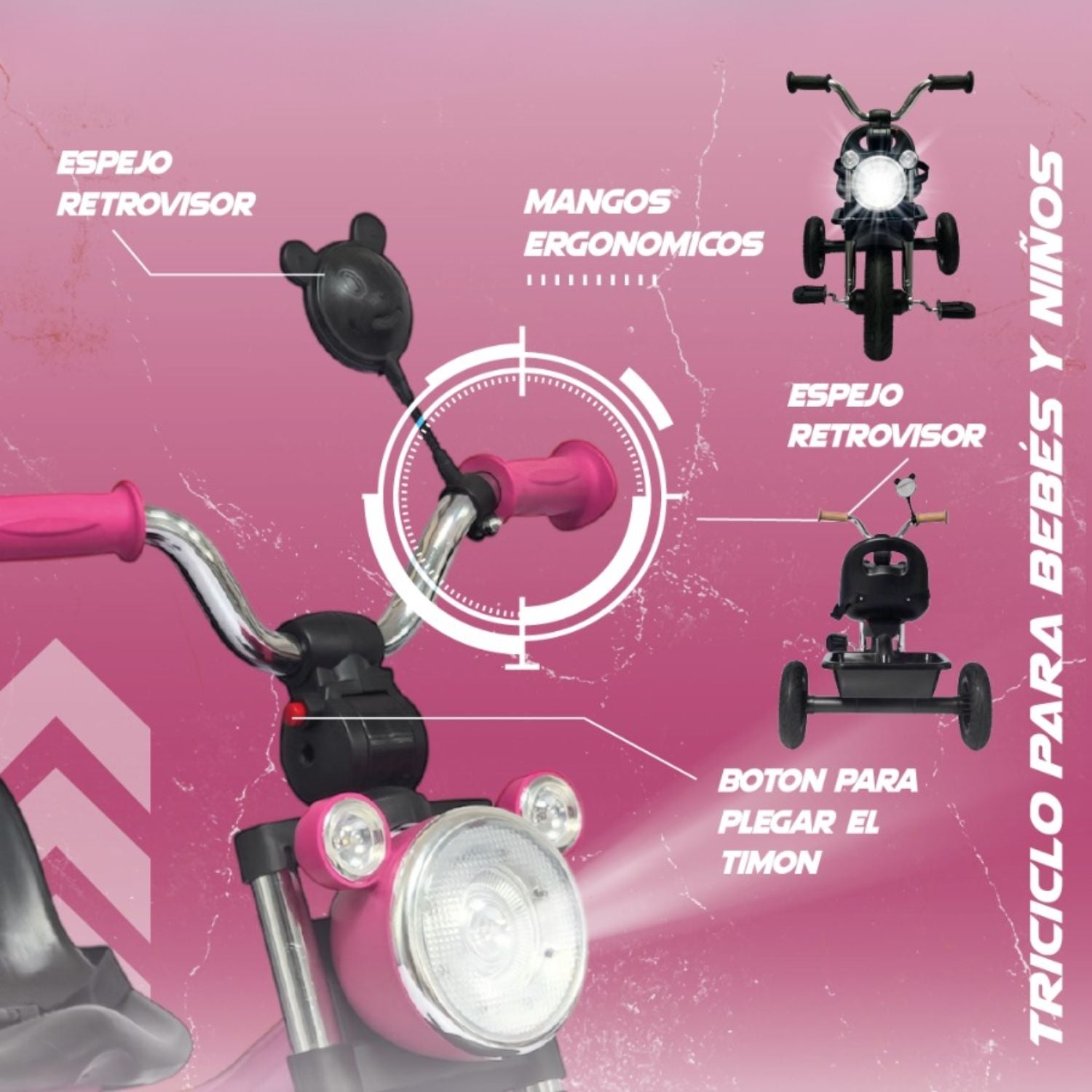 TRICICLO INFANTIL 3 RUEDAS PARA BEBÉS Y NIÑOS 1.5 A 5 AÑOS ESTILO MOTO BABY CAM CON ASIENTO, CINTURÓN Y CANASTA - 4