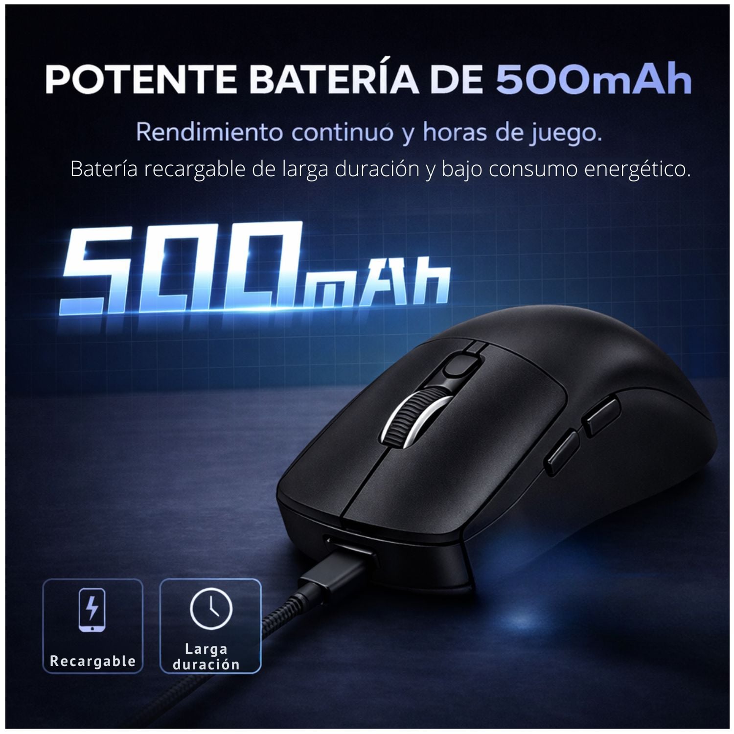 MOUSE INALÁMBRICO BLUETOOTH 2.4G RECARGABLE TIPO C DPI AJUSTABLE 800 1600 2400 ERGONÓMICO PARA LAPTOP PC - 6