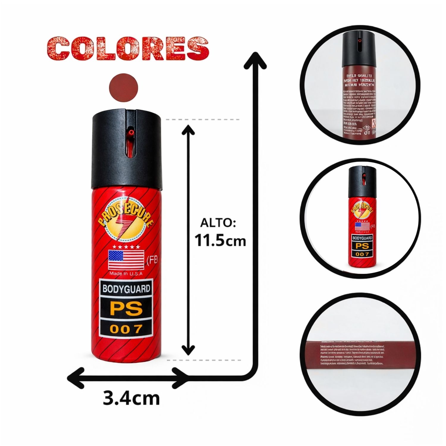 PACK 5 GAS PIMIENTA 60ML ESTILO AMERICANO SEGURIDAD PORTÁTIL ALCANCE 3M - 8