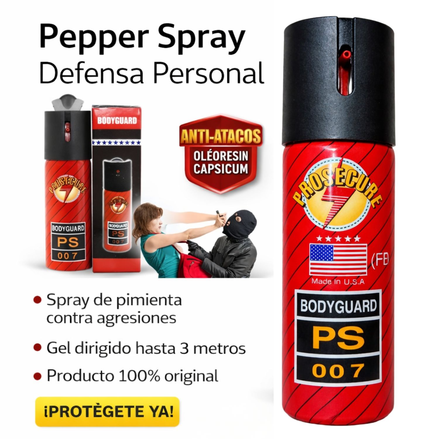 GAS PIMIENTA 60ML ESTILO AMERICANO SEGURIDAD PORTÁTIL ALCANCE 3M - 2