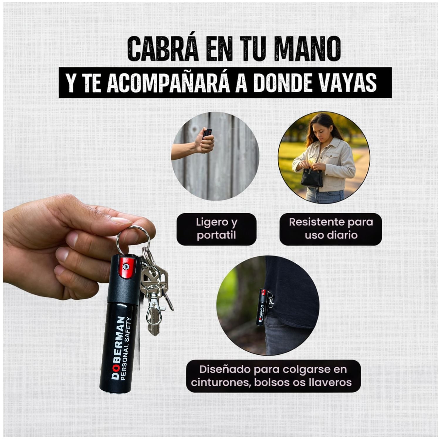GAS PIMIENTA LLAVERO 20ML COMPACTO CON SEGURO Y CLIP PORTÁTIL - 3