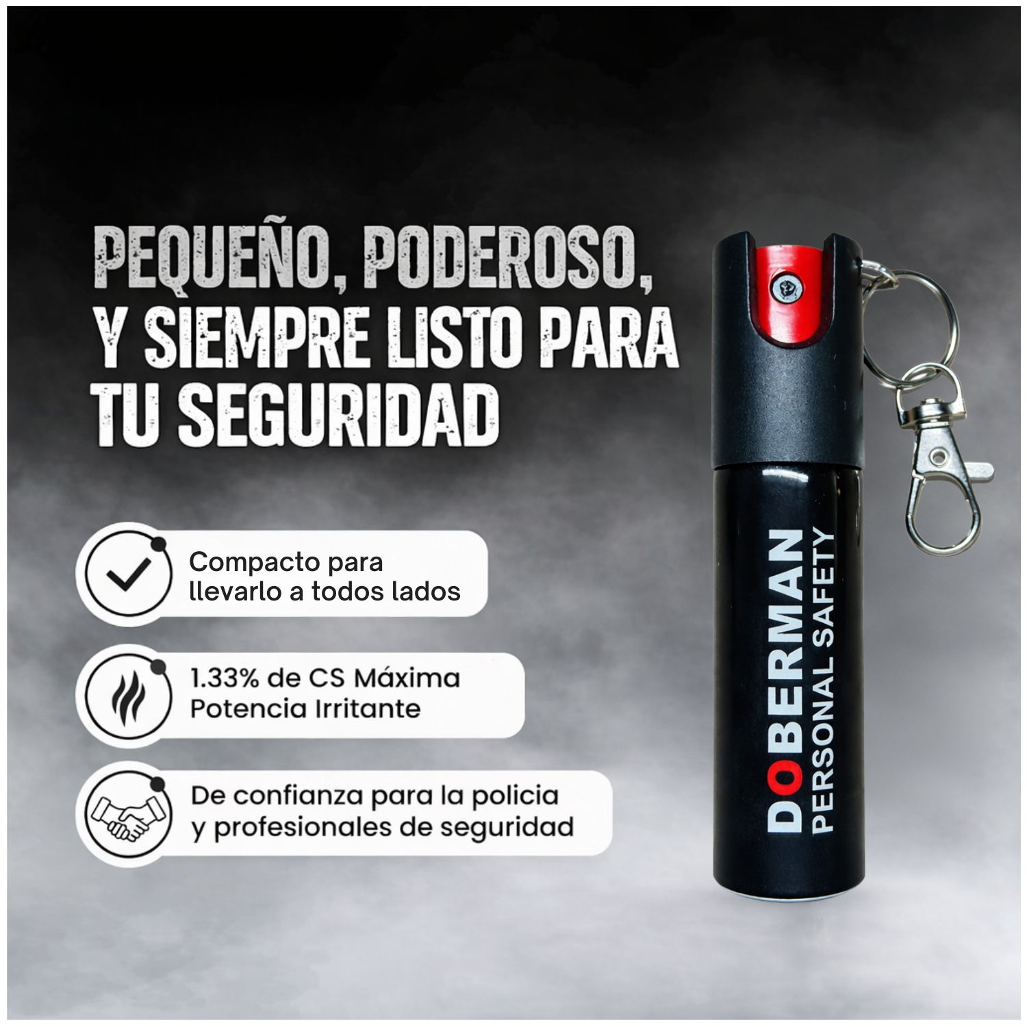 GAS PIMIENTA LLAVERO 20ML COMPACTO CON SEGURO Y CLIP PORTÁTIL - 2