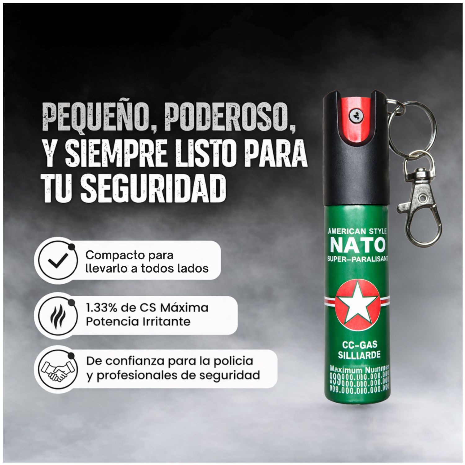 GAS PIMIENTA LLAVERO 20ML COMPACTO CON SEGURO Y CLIP PORTÁTIL - 2