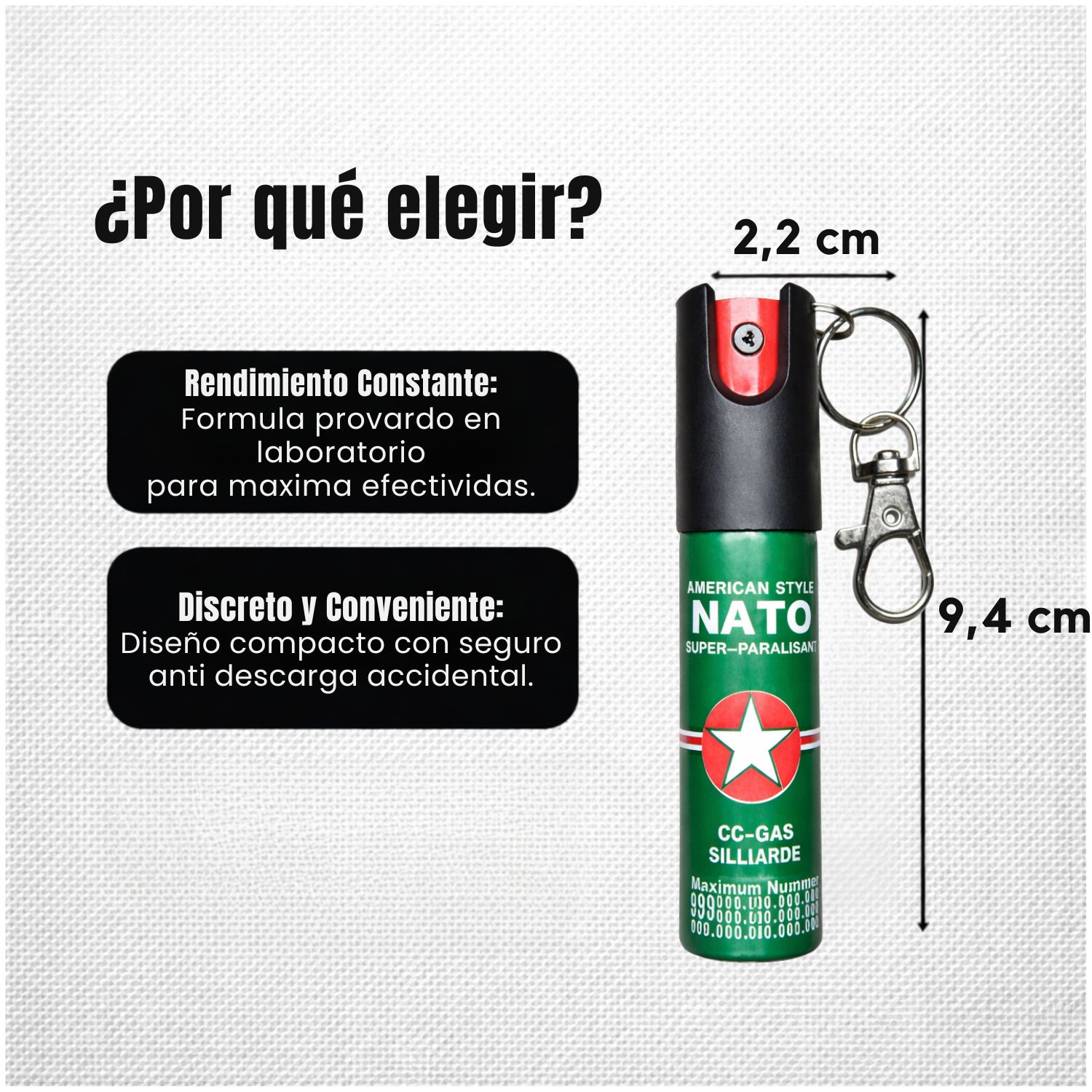GAS PIMIENTA LLAVERO 20ML COMPACTO CON SEGURO Y CLIP PORTÁTIL - 4