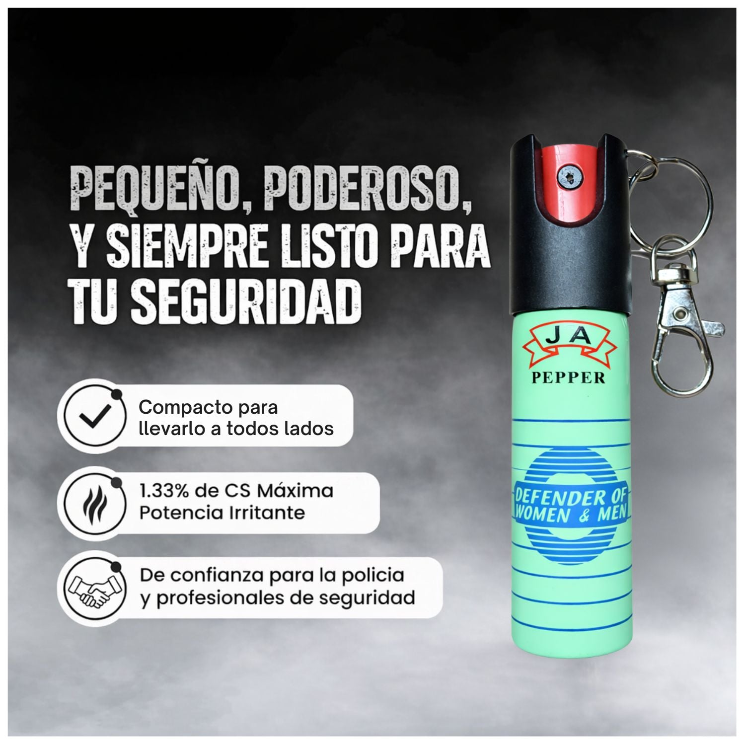 GAS PIMIENTA LLAVERO 20ML COMPACTO CON SEGURO Y CLIP PORTÁTIL - 2