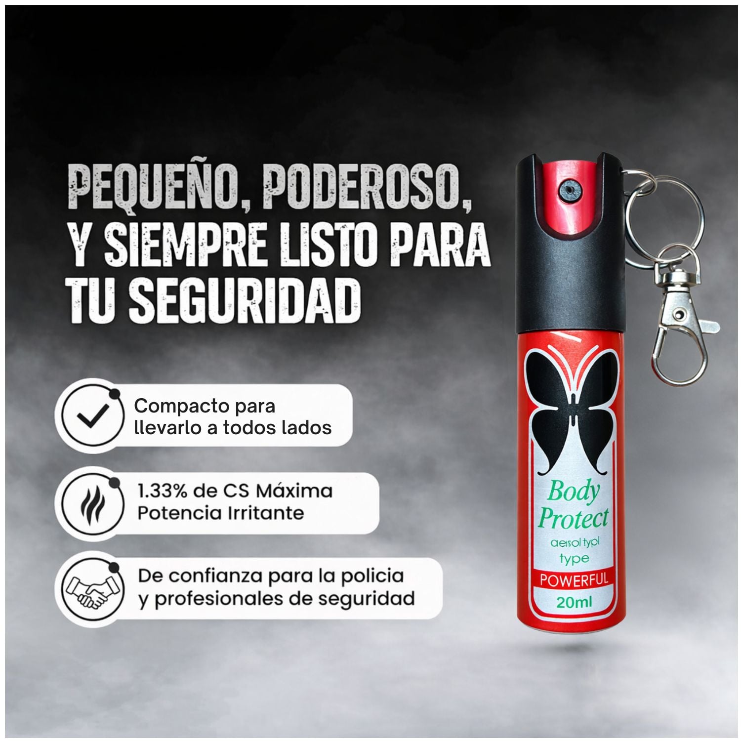 GAS PIMIENTA LLAVERO 20ML COMPACTO CON SEGURO Y CLIP PORTÁTIL - 2