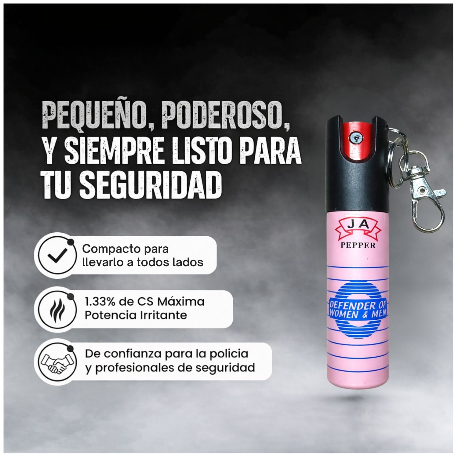 GAS PIMIENTA LLAVERO 20ML COMPACTO CON SEGURO Y CLIP PORTÁTIL - 2